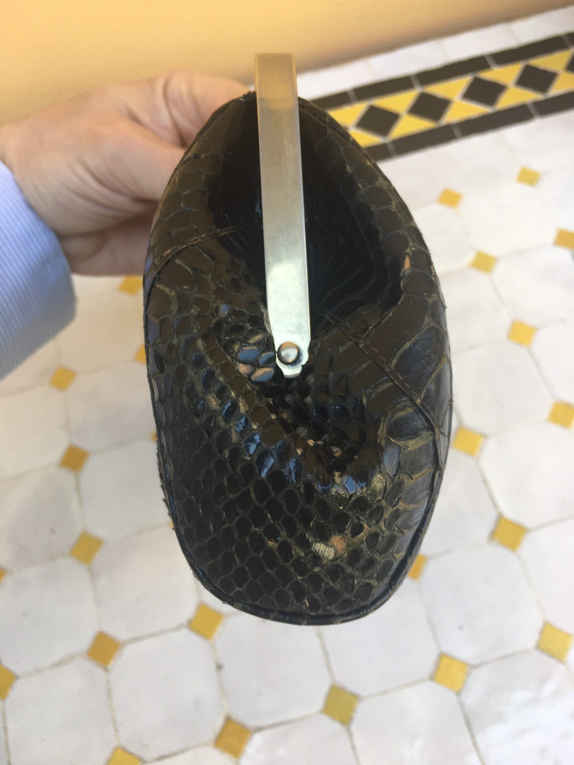 50s Vintage BORSELLO LEATHER PYTHON/Vintage black leather pouch/Reptile bag/wallet python/cosmetic bag - immagine 3