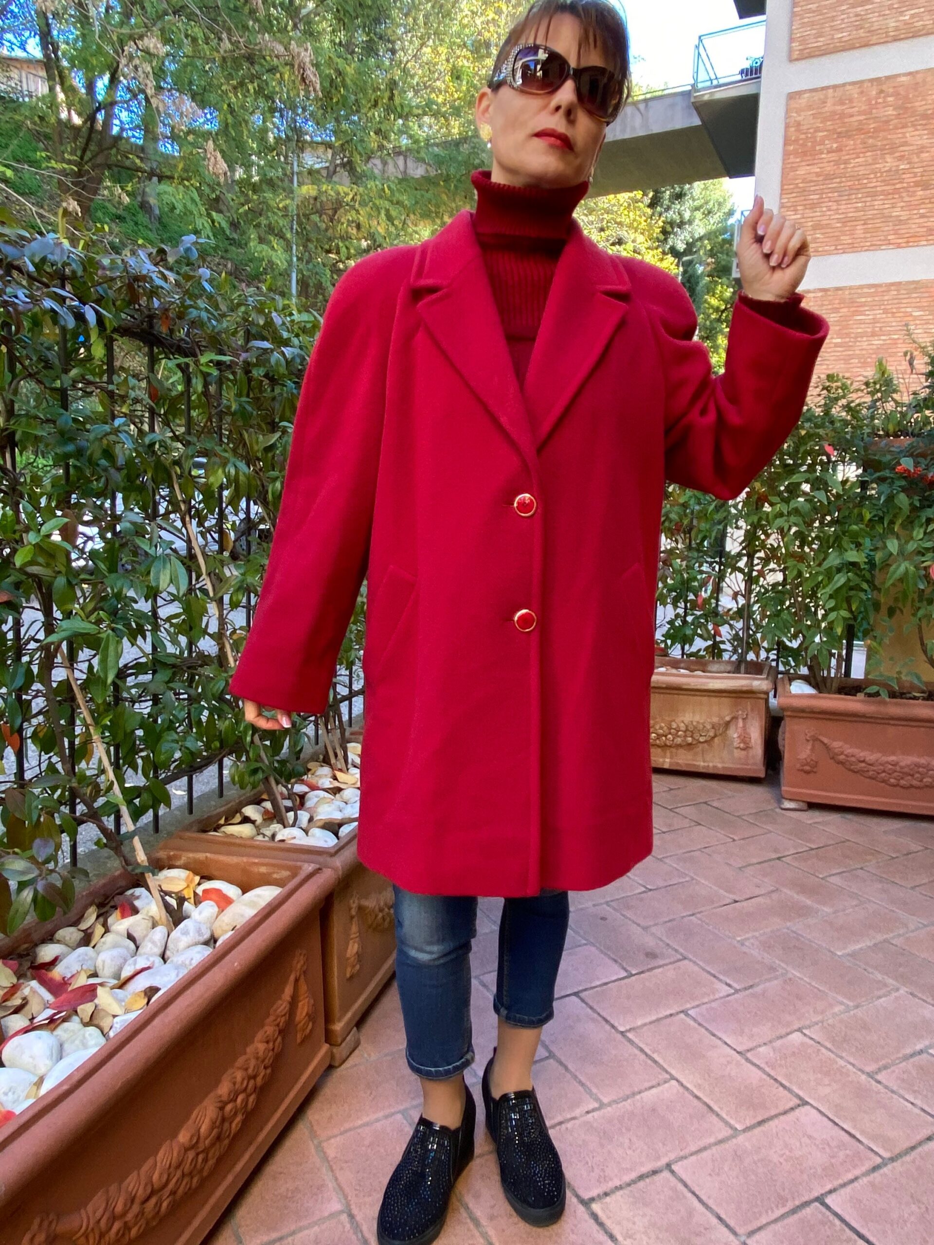 90s Coat Vintage/Vintage tailored red coat/Italian fashion coat mohair wool/Design red tailored coat Italy/Fashion jacket coat - immagine 5