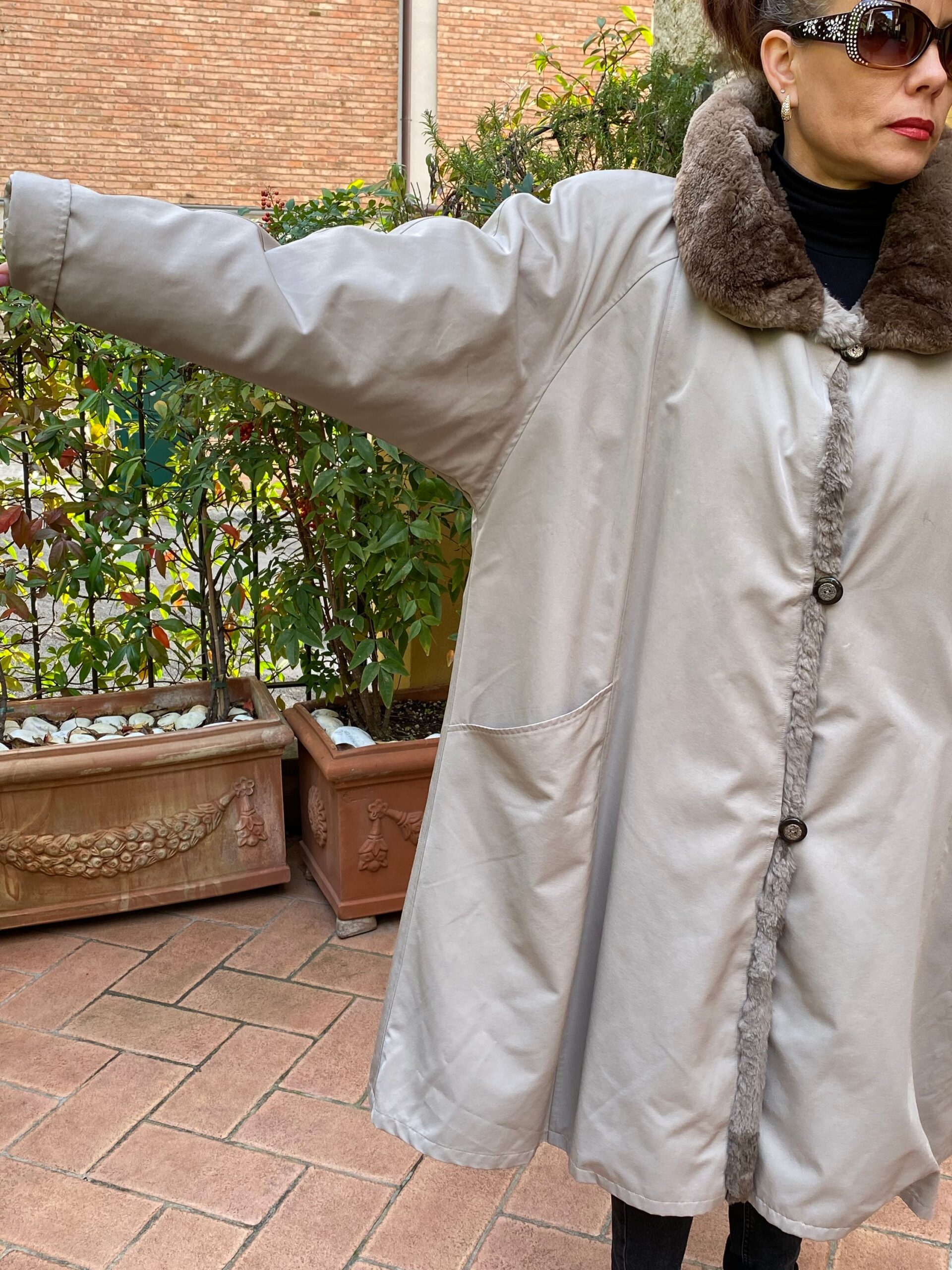 80s Vintage Coat rabbit fur/Vintage gray Landi fur coat/Italian fashion gray coat/Design coat Landi Italy/Fashion coat - immagine 4