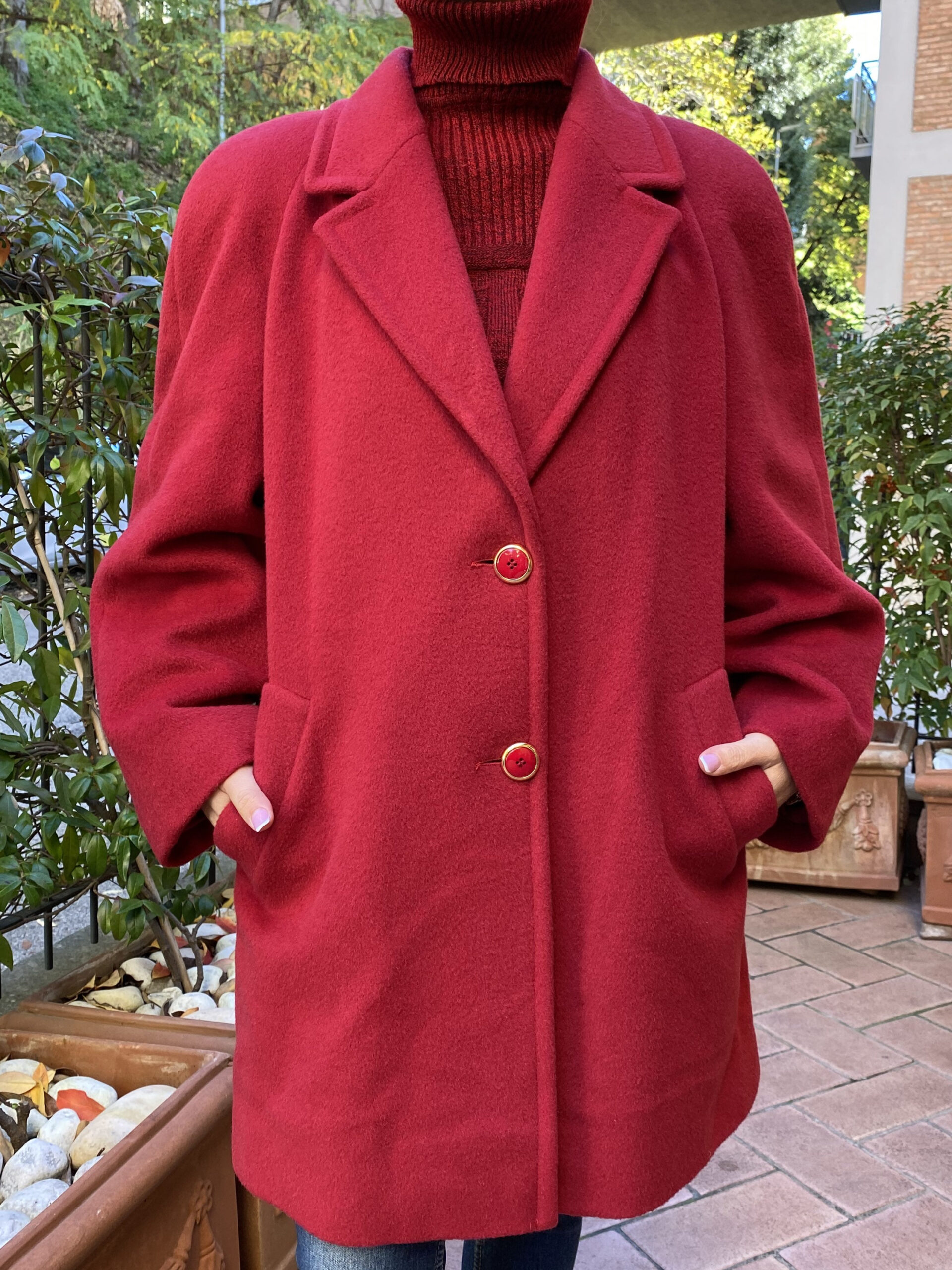 90s Coat Vintage/Vintage tailored red coat/Italian fashion coat mohair wool/Design red tailored coat Italy/Fashion jacket coat - immagine 3
