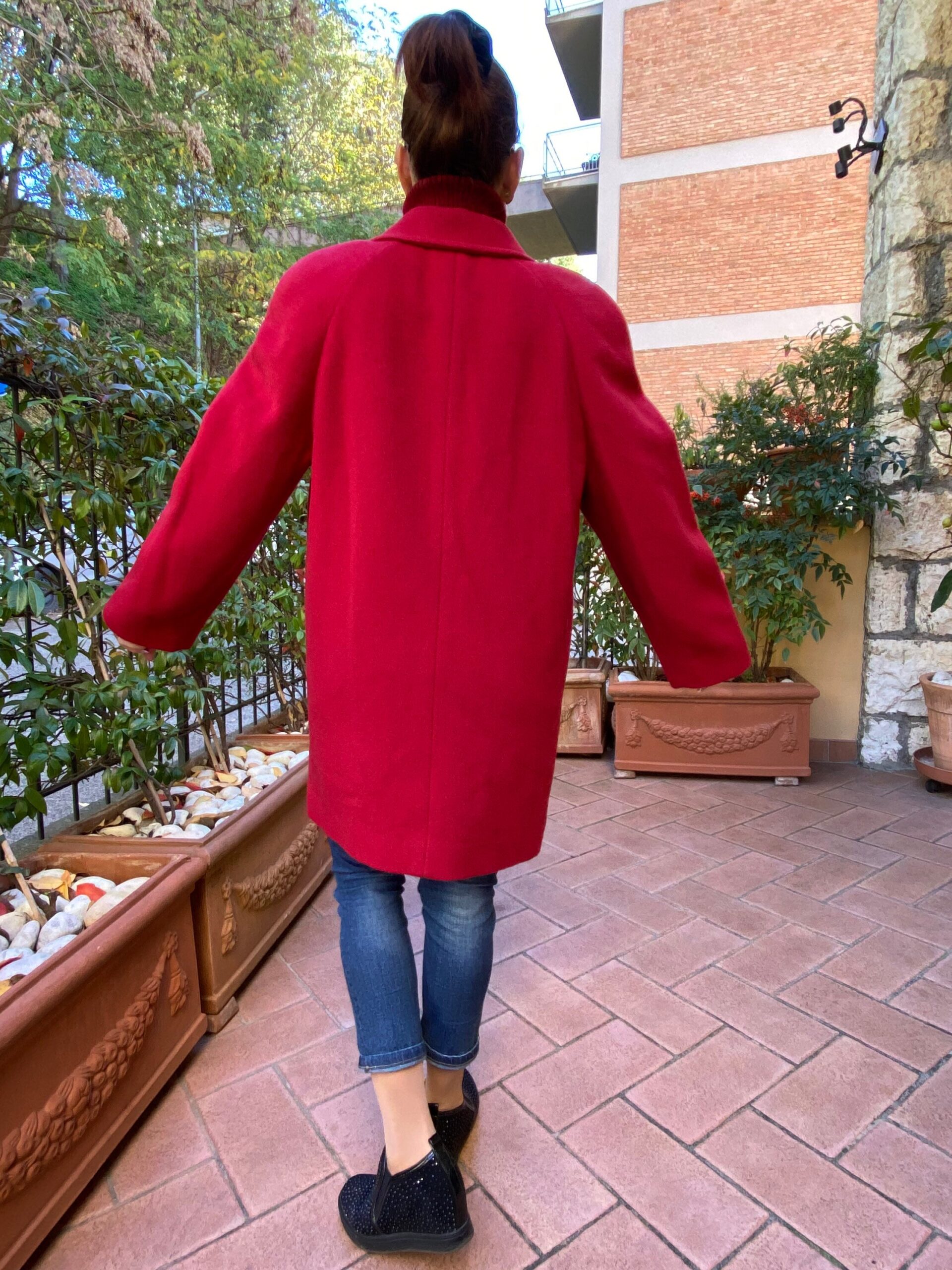 90s Coat Vintage/Vintage tailored red coat/Italian fashion coat mohair wool/Design red tailored coat Italy/Fashion jacket coat - immagine 4