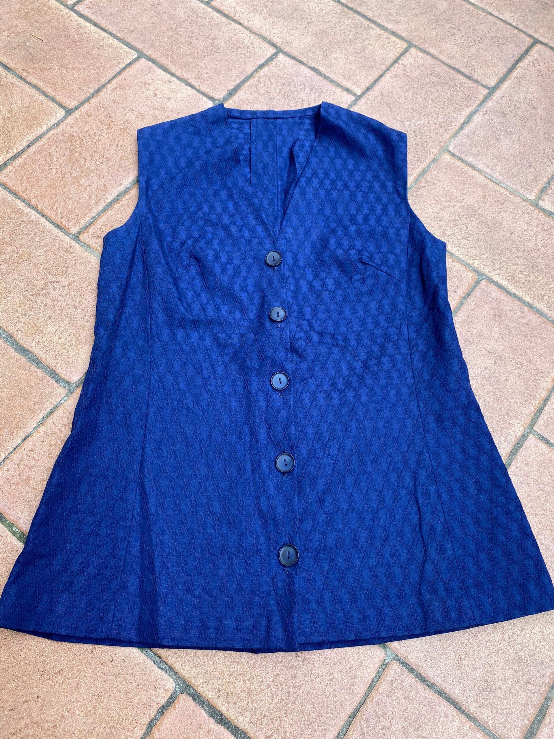 90s vintage vest handmade/Cotton blue vest/Gilet in cotone sartoriale/Vest cotton vintage gilet - immagine 7
