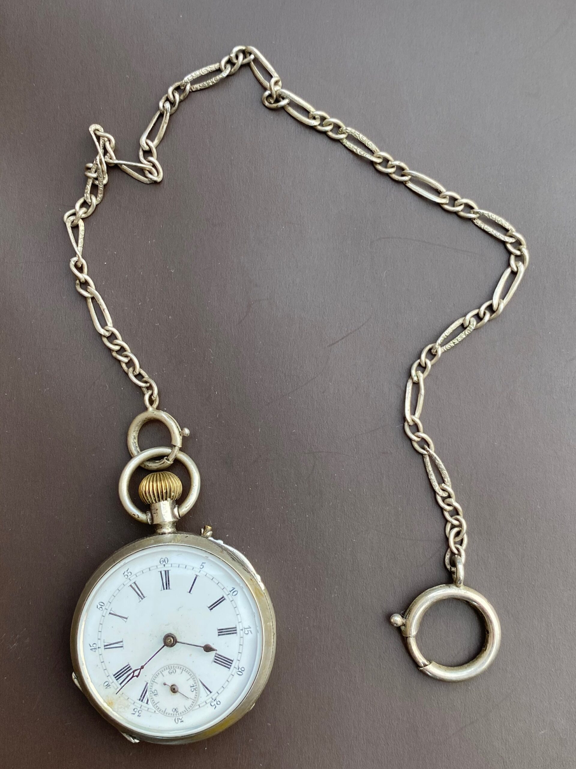 50s Victorian pocket watch Remontoir Cylindre Dix Rubis silver Robert Geneve/Vintage Remontoir pocket watch - immagine 6