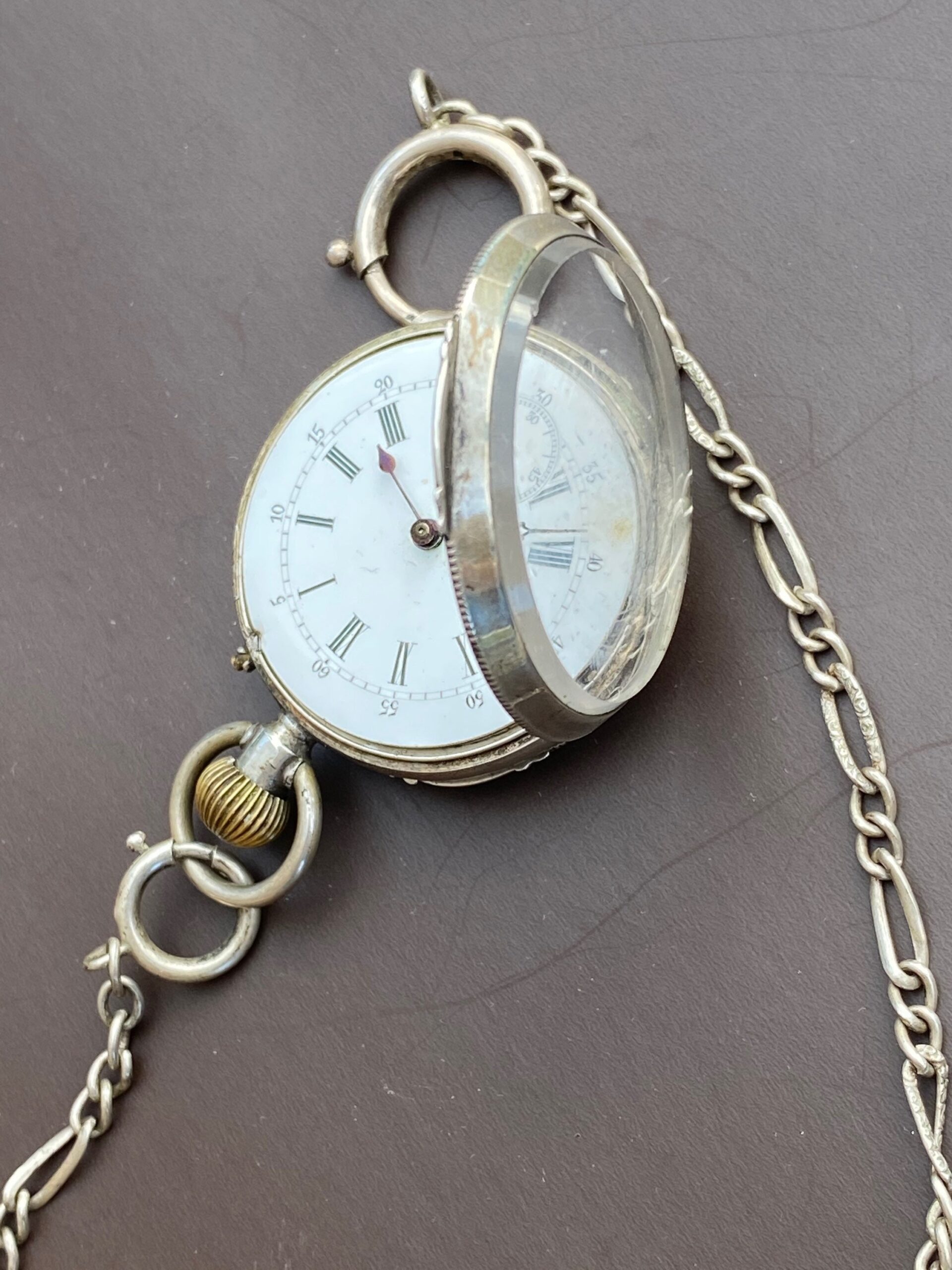 50s Victorian pocket watch Remontoir Cylindre Dix Rubis silver Robert Geneve/Vintage Remontoir pocket watch - immagine 7