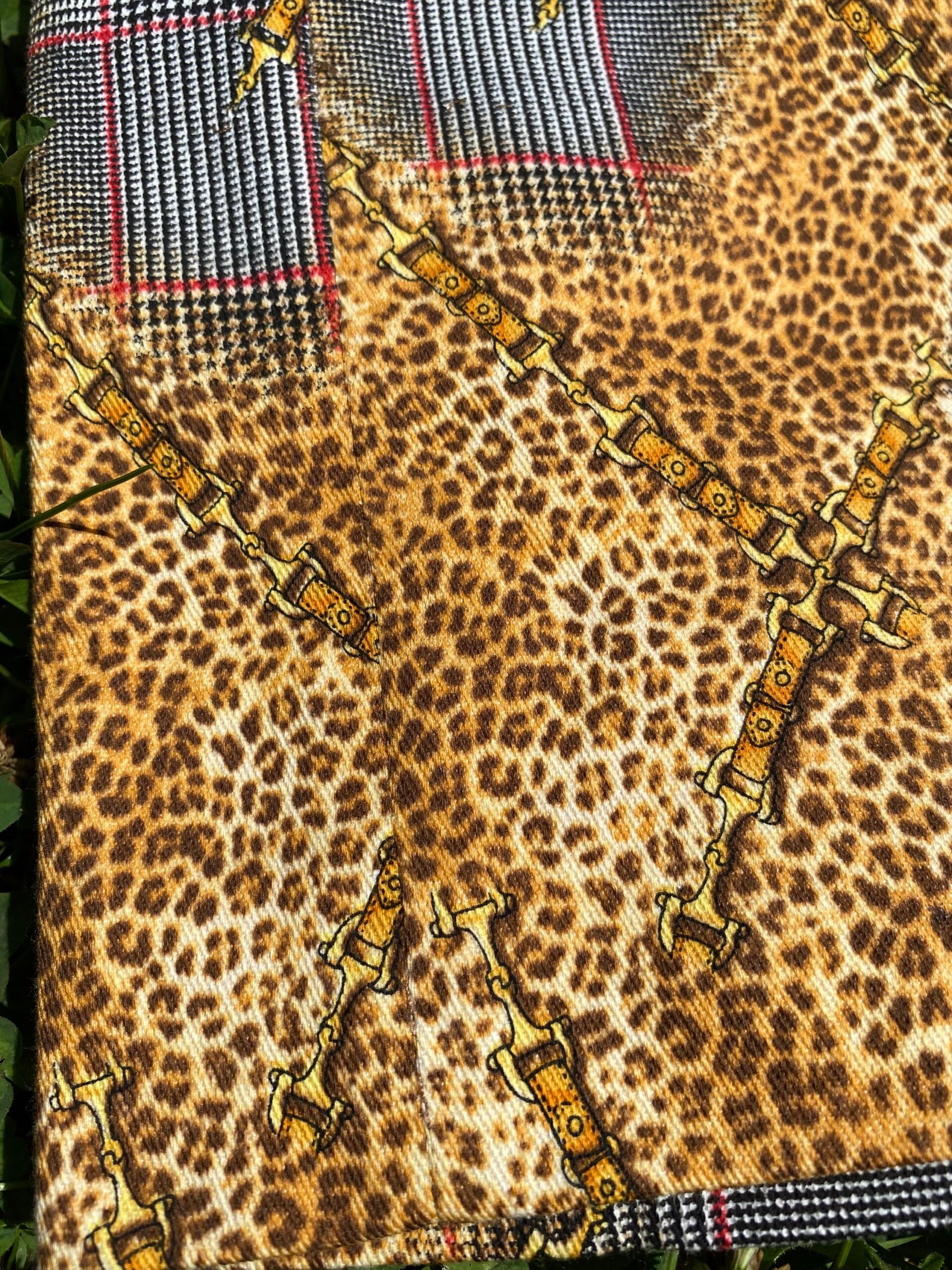 90s pants Fashion Mirella Mori/Design pants Florence Italy/yellow gray cotton pants/Animal print pants Mirella Mori - immagine 6