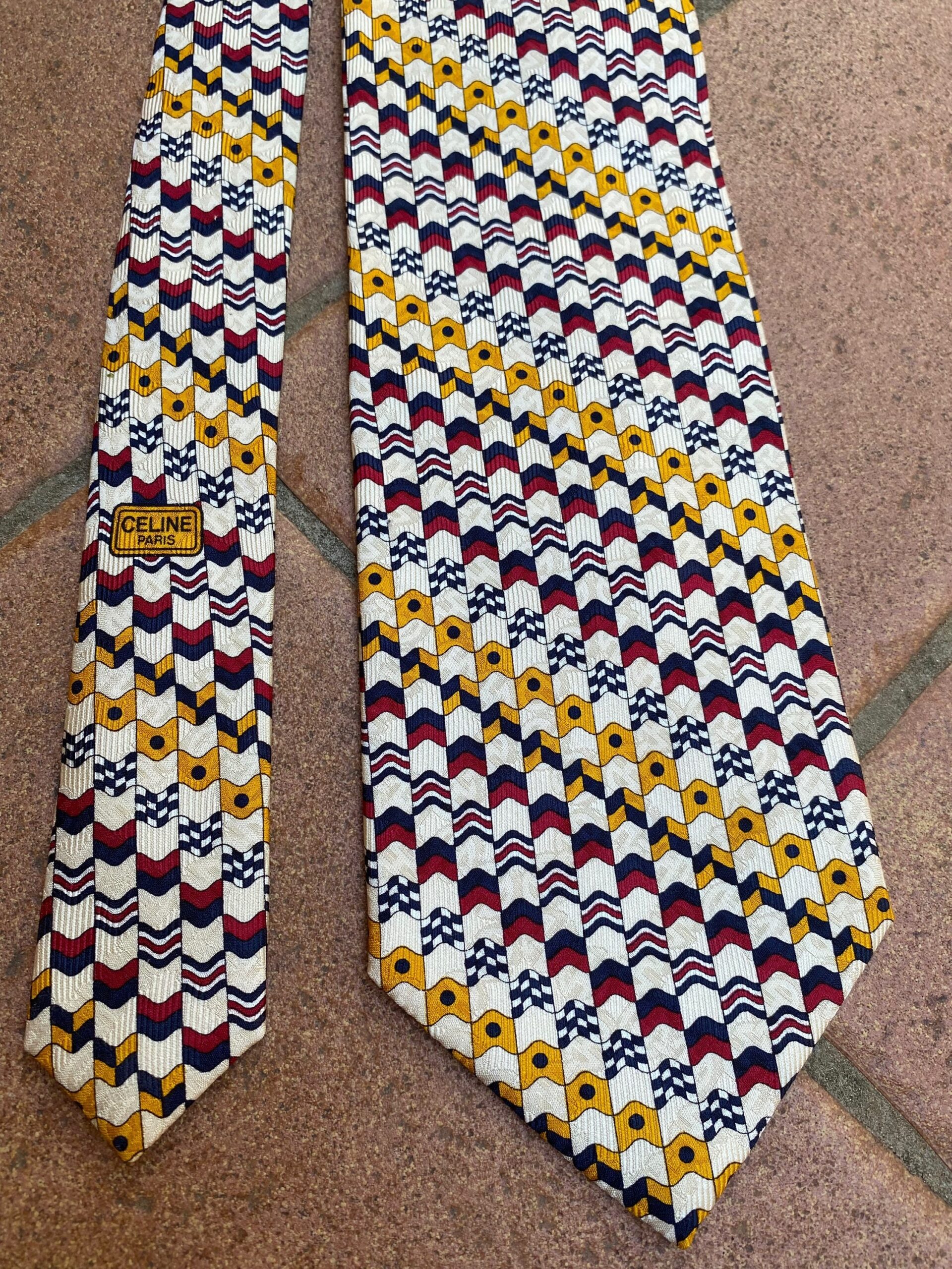 90s Tie Celine/Fashion multicolor silk tie vintage/Design tie Celine/Celine vintage silk tie - immagine 8
