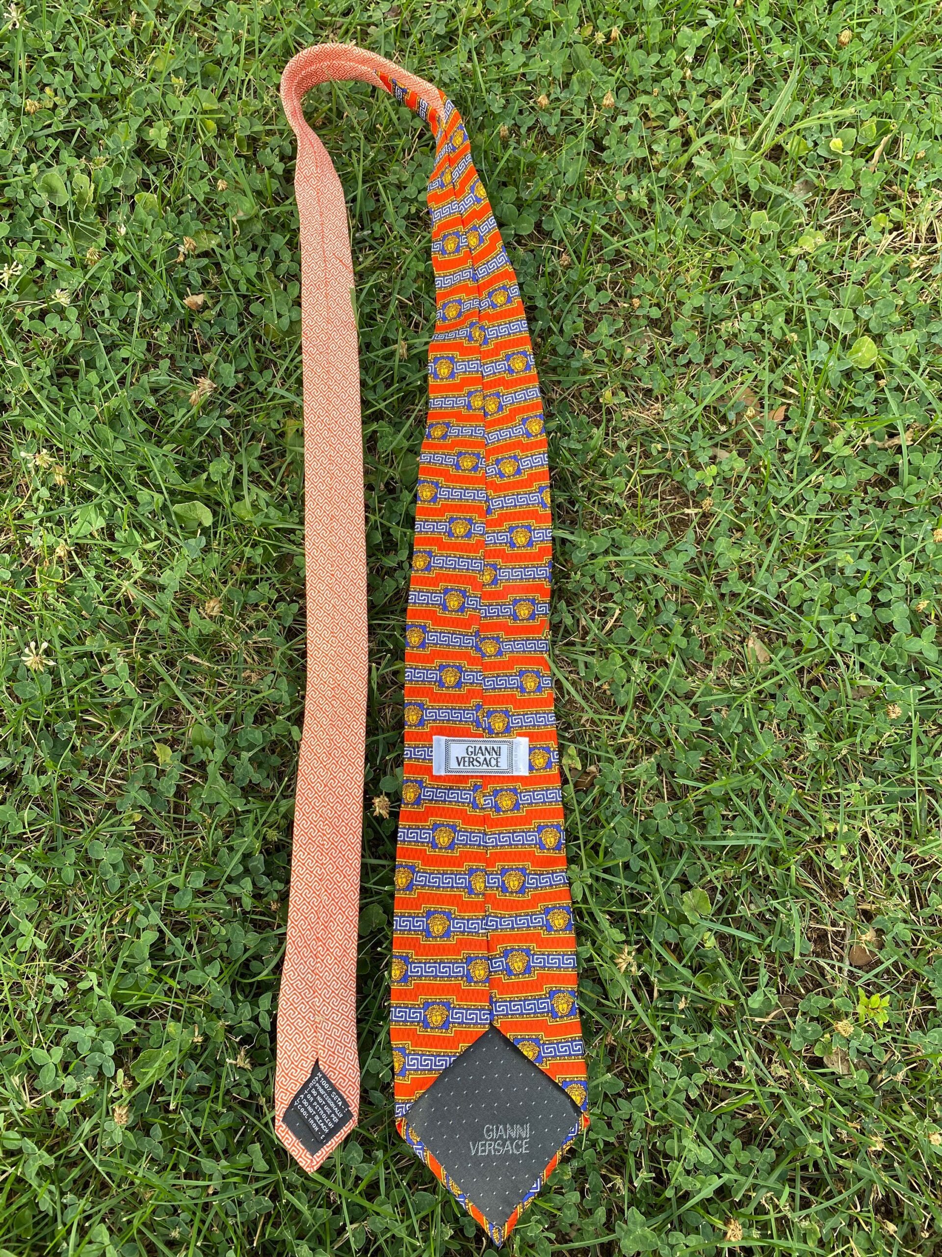 90s Vintage tie Gianni Versace Medusa Couture/Fashion orange blue tie silk/Design tie Versace/Gianni Versace vintage silk tie - immagine 4