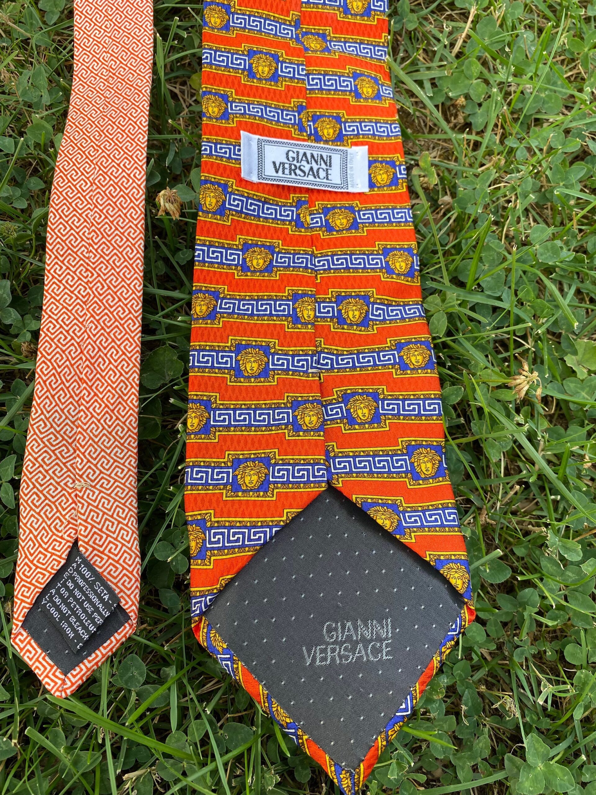 90s Vintage tie Gianni Versace Medusa Couture/Fashion orange blue tie silk/Design tie Versace/Gianni Versace vintage silk tie - immagine 6