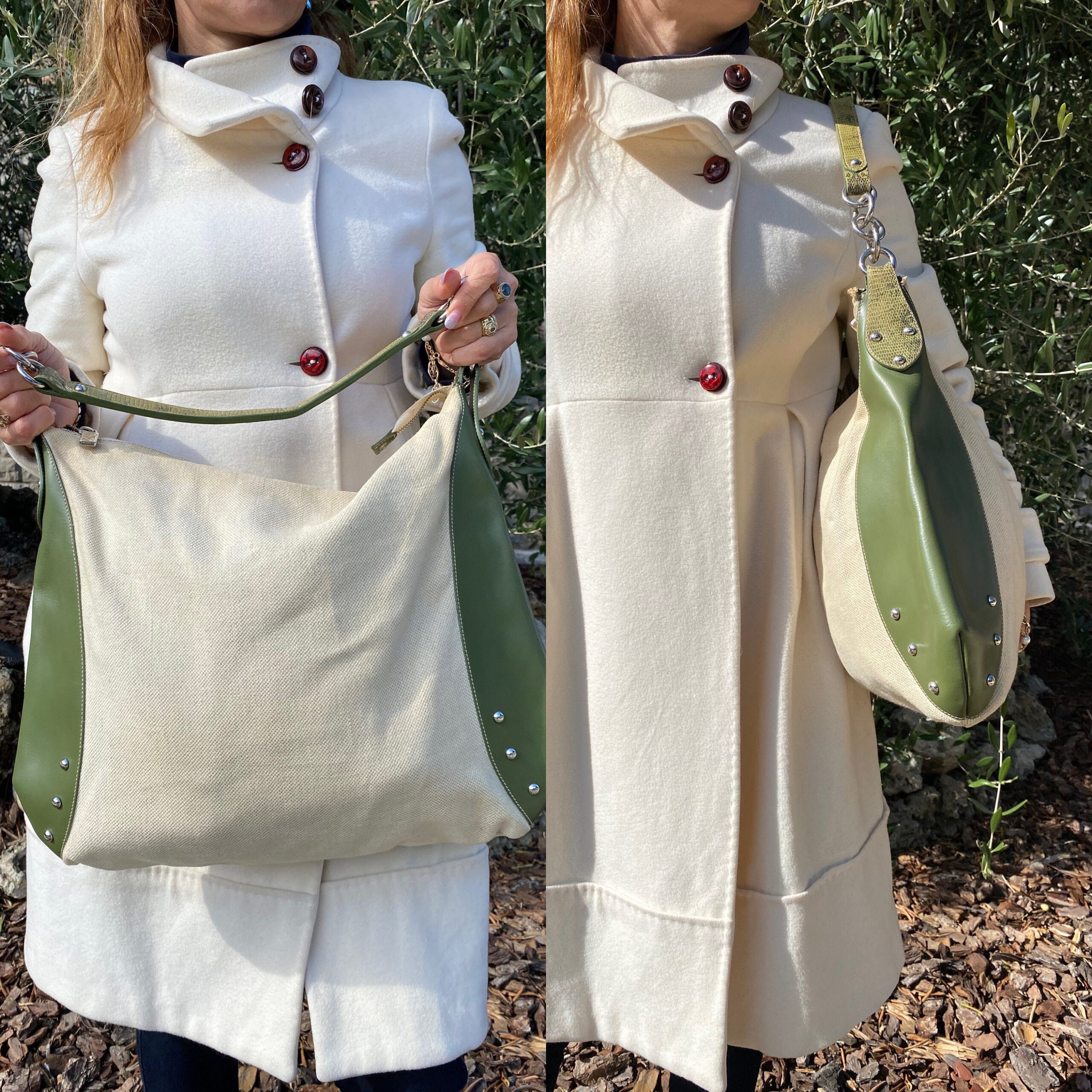 90s Tote bag Design Furla/Ivory canvas leather bag/Shoulderbag Furla/Fashion sack bag/Vintage bag Furla/Borsa Furla - immagine 10