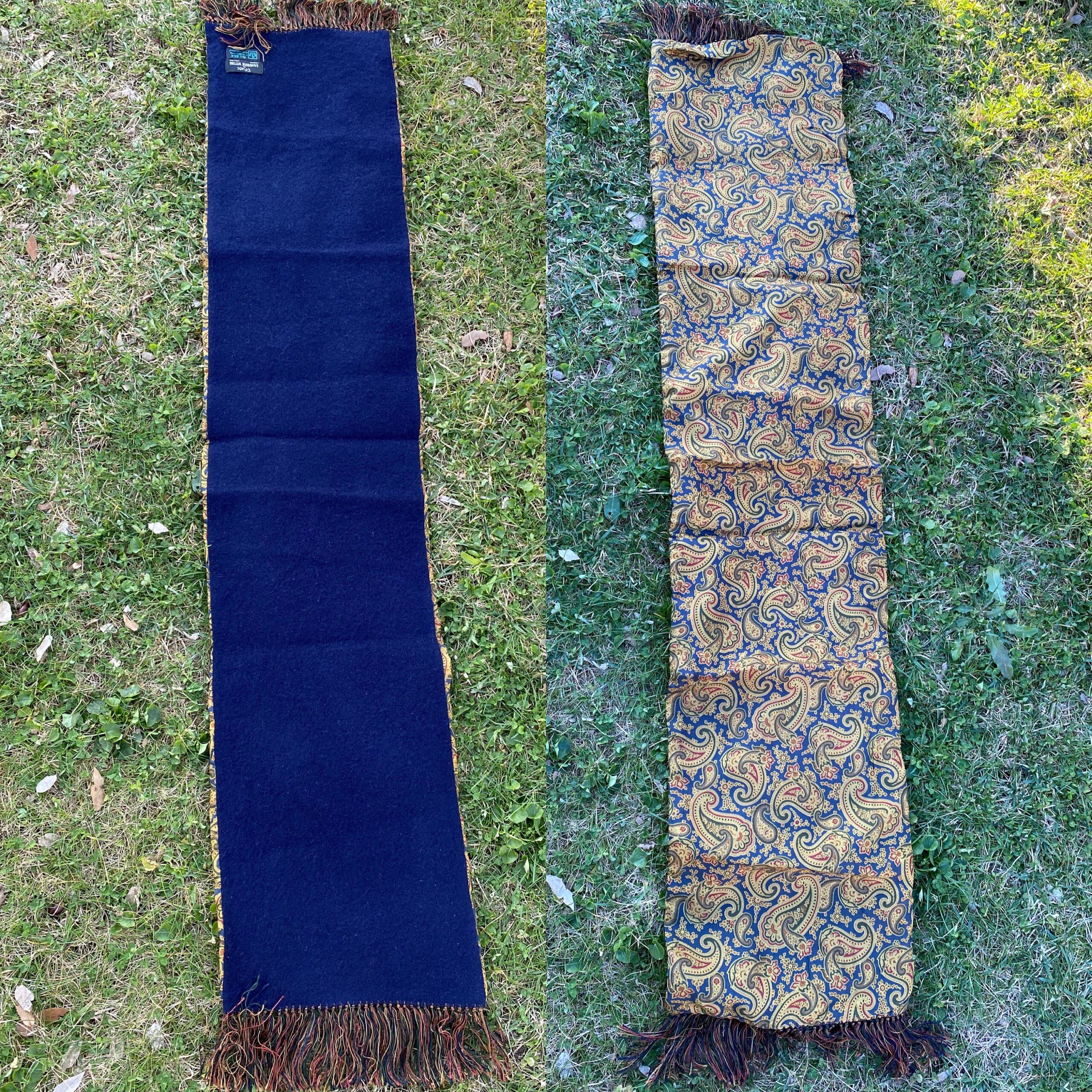 90s Vintage scarf wool silk Vivax By Sambrook Witting London/Blue gold scarf wool silk/Vivax wool silk scarf/Design double face scarf - immagine 6