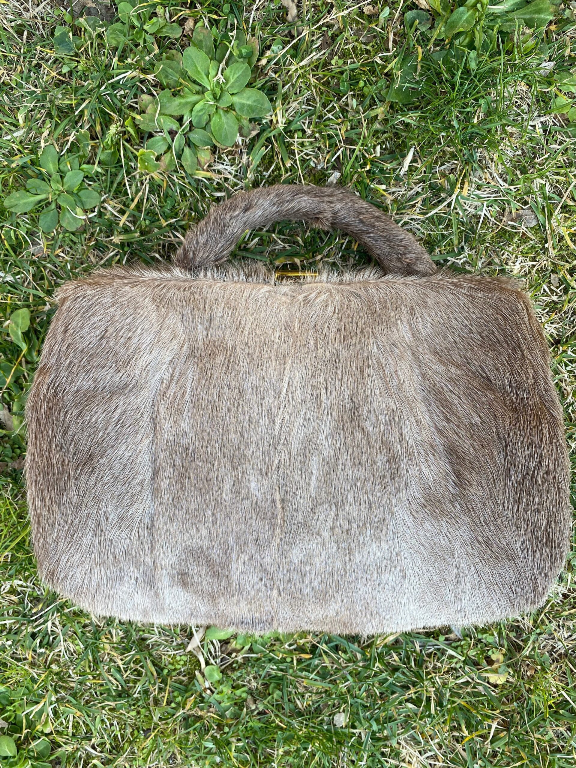 1950 Vintage clutch bag Artisan Florence Italy/Gray clutch bag leather/Design Pochette with headphones Fur clutch bag Artigiani Fiorentini - immagine 3