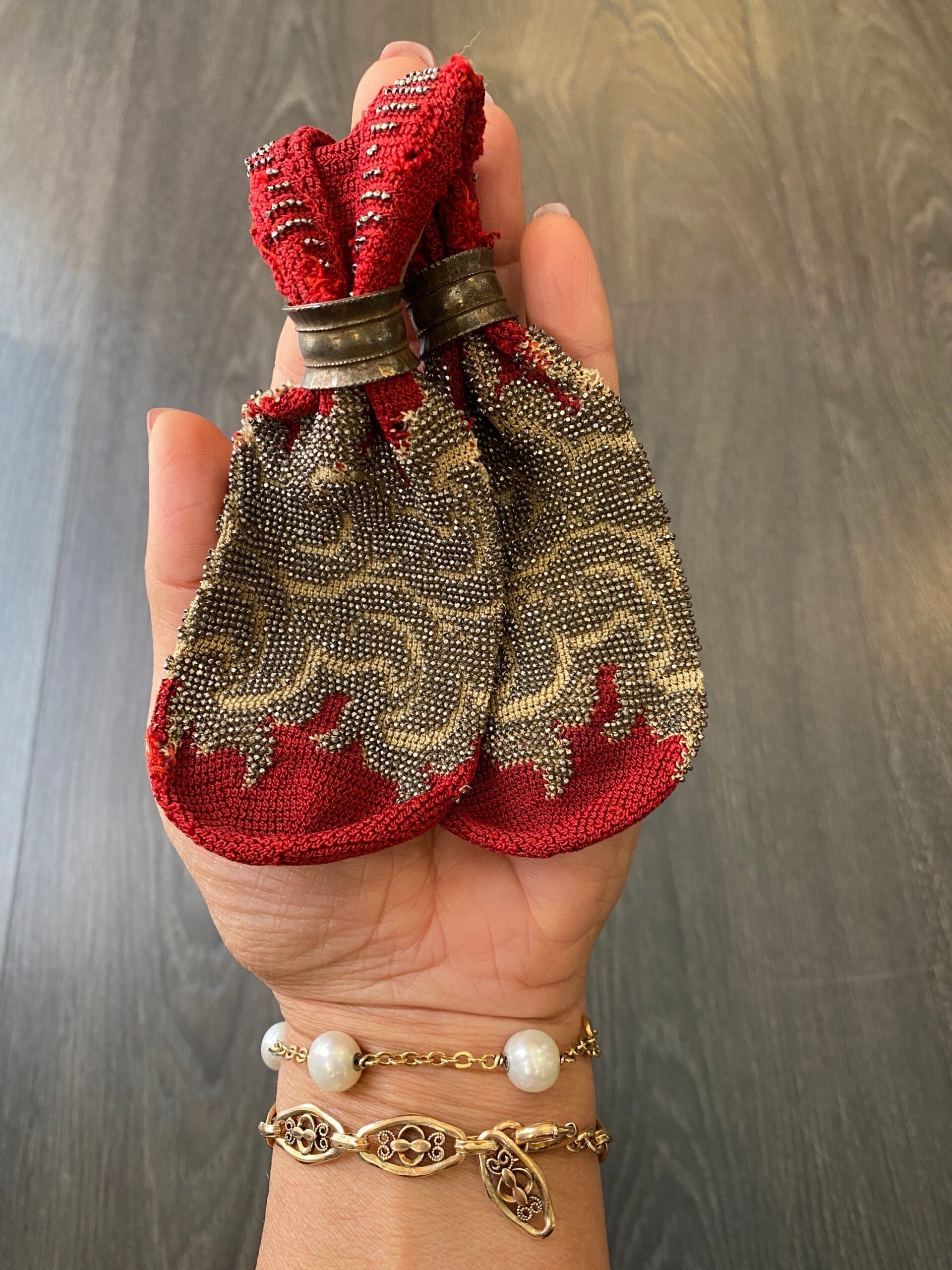 1840-1860 Vintage Miser bags America and England/Red bag miser/Victorian coin purse knit/Stingy 1840-1860 - immagine 3