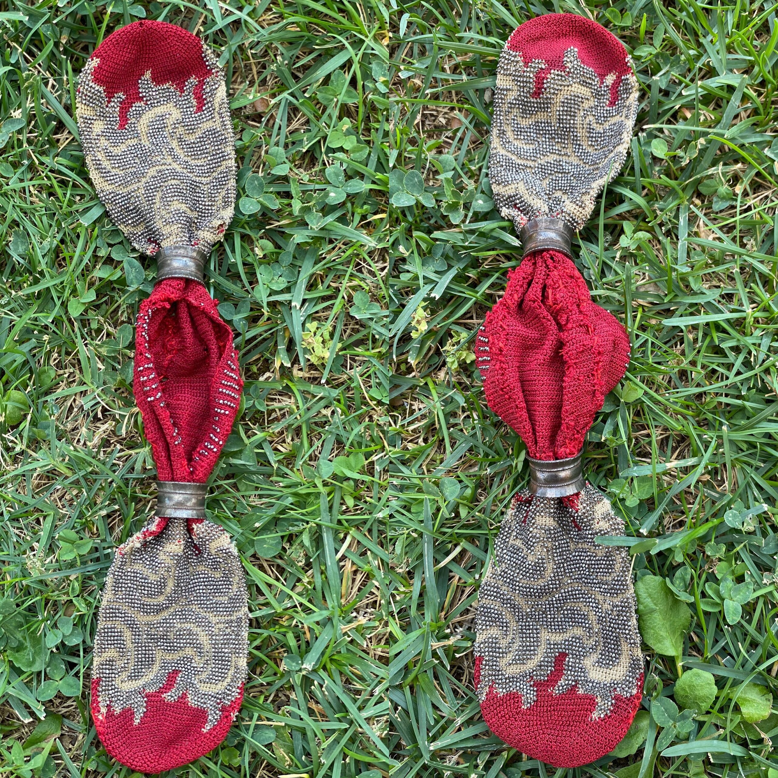 1840-1860 Vintage Miser bags America and England/Red bag miser/Victorian coin purse knit/Stingy 1840-1860 - immagine 2