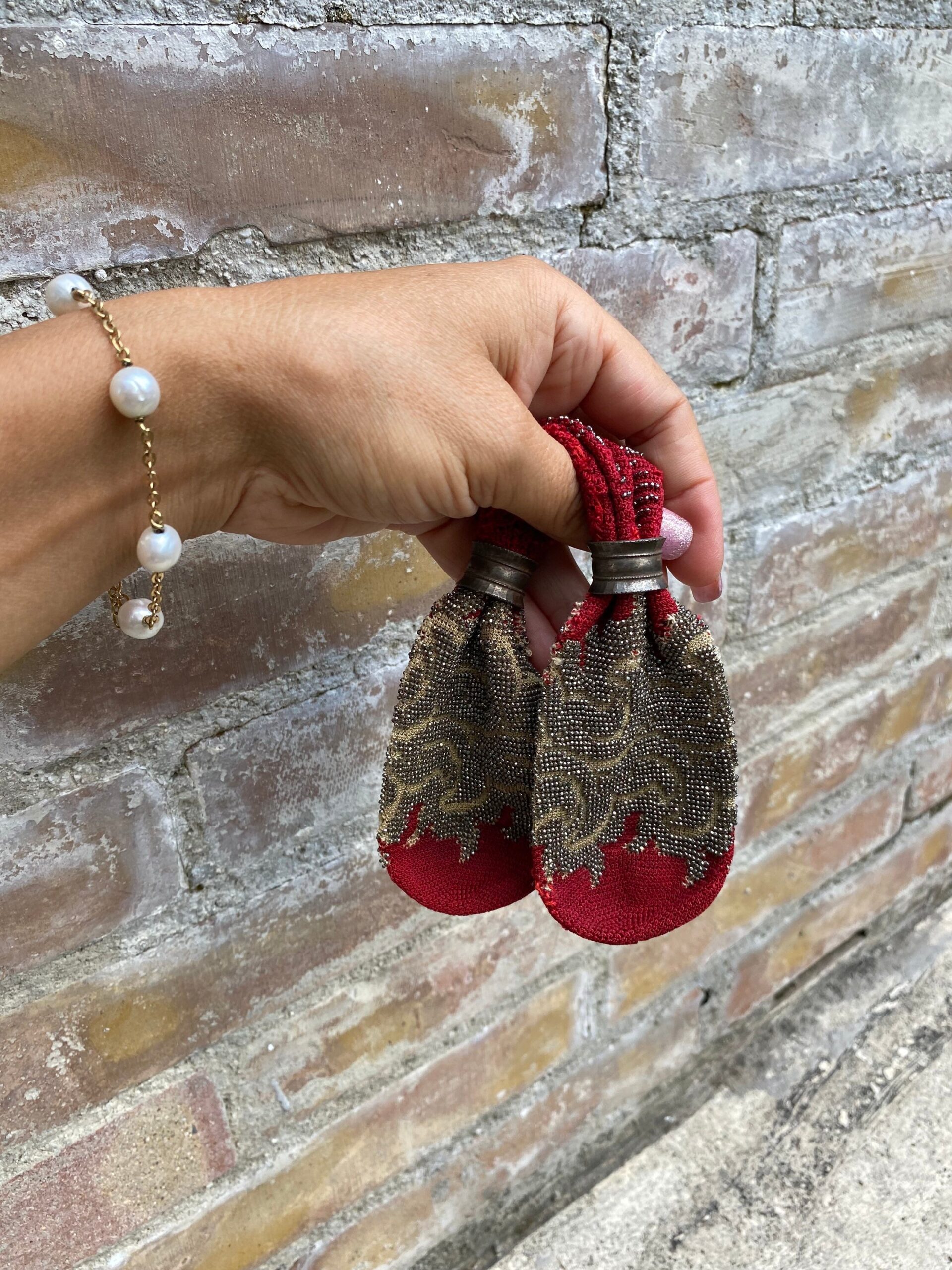 1840-1860 Vintage Miser bags America and England/Red bag miser/Victorian coin purse knit/Stingy 1840-1860 - immagine 6
