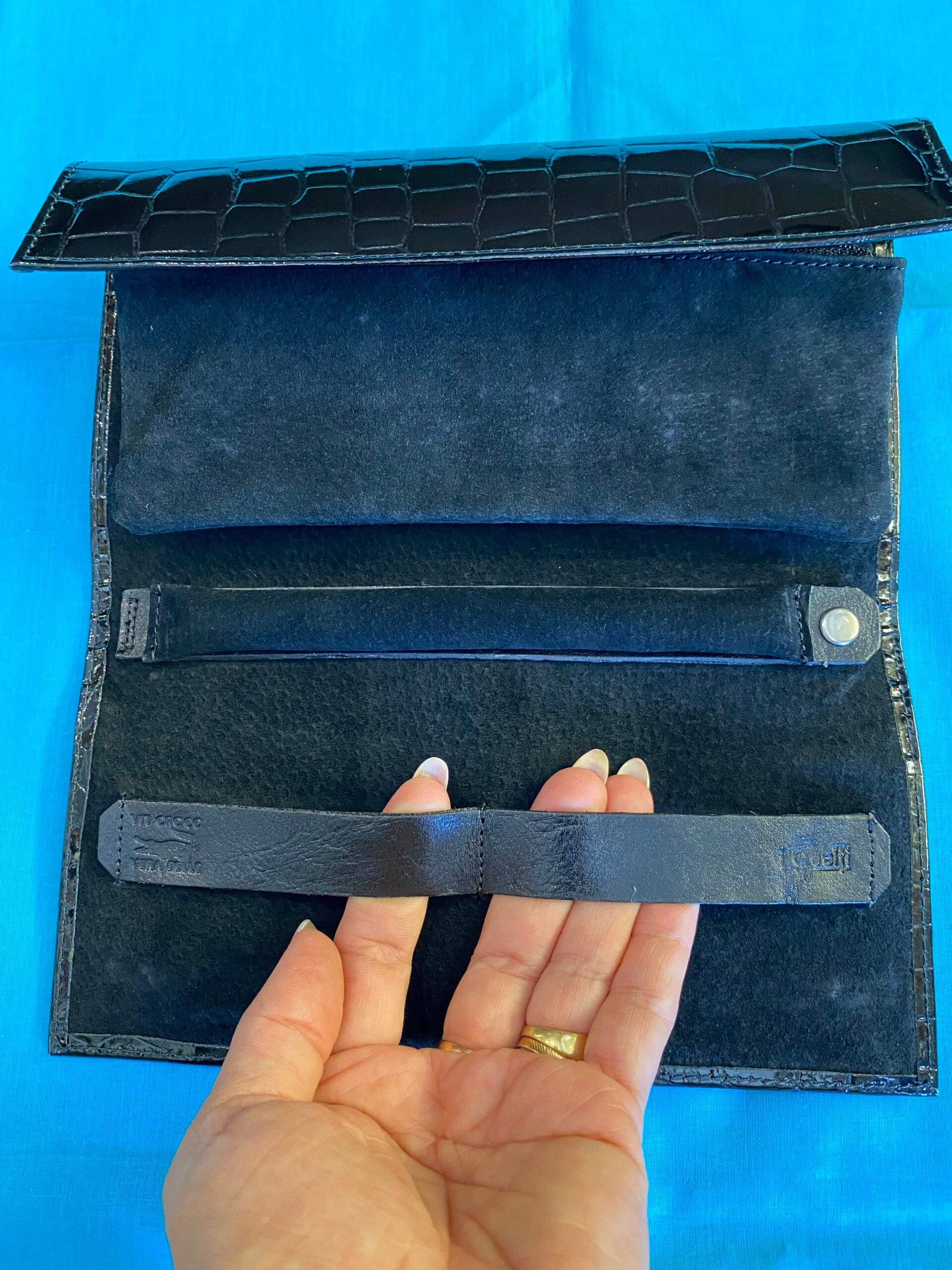 80s Jewelry bag holder Iguelfi/Bag jewelry box/Travel jewelry box/Black jewelry holder leather/Design Luxury jewelry holder - immagine 9