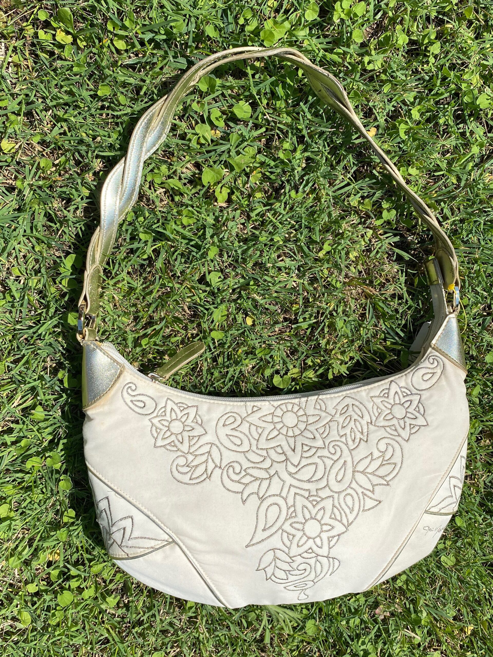 90s vintage Clutch Gai Mattiolo Jeans/White silver Clutch nylon/Handbag Gai Mattiolo/Design Clutch - immagine 3