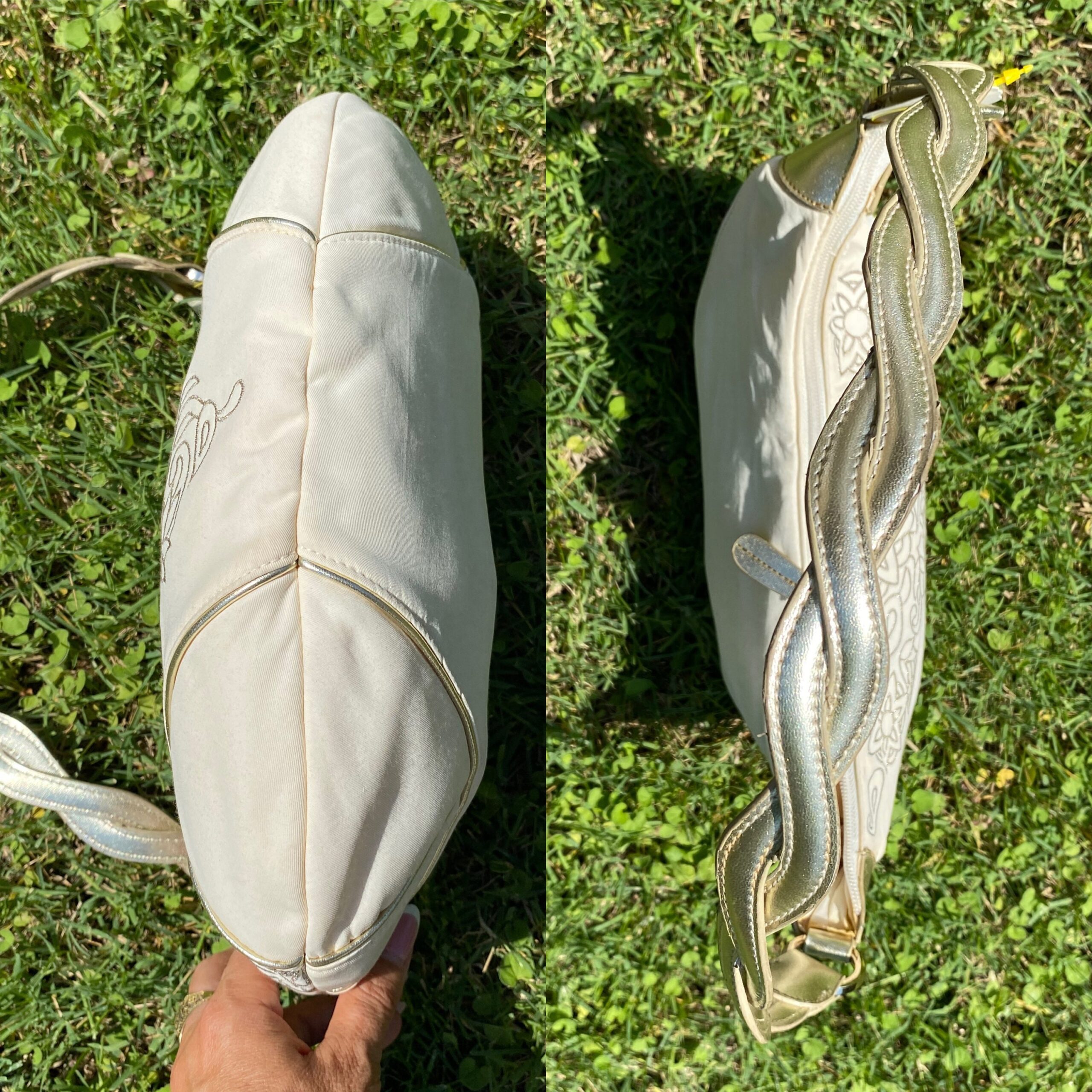 90s vintage Clutch Gai Mattiolo Jeans/White silver Clutch nylon/Handbag Gai Mattiolo/Design Clutch - immagine 6