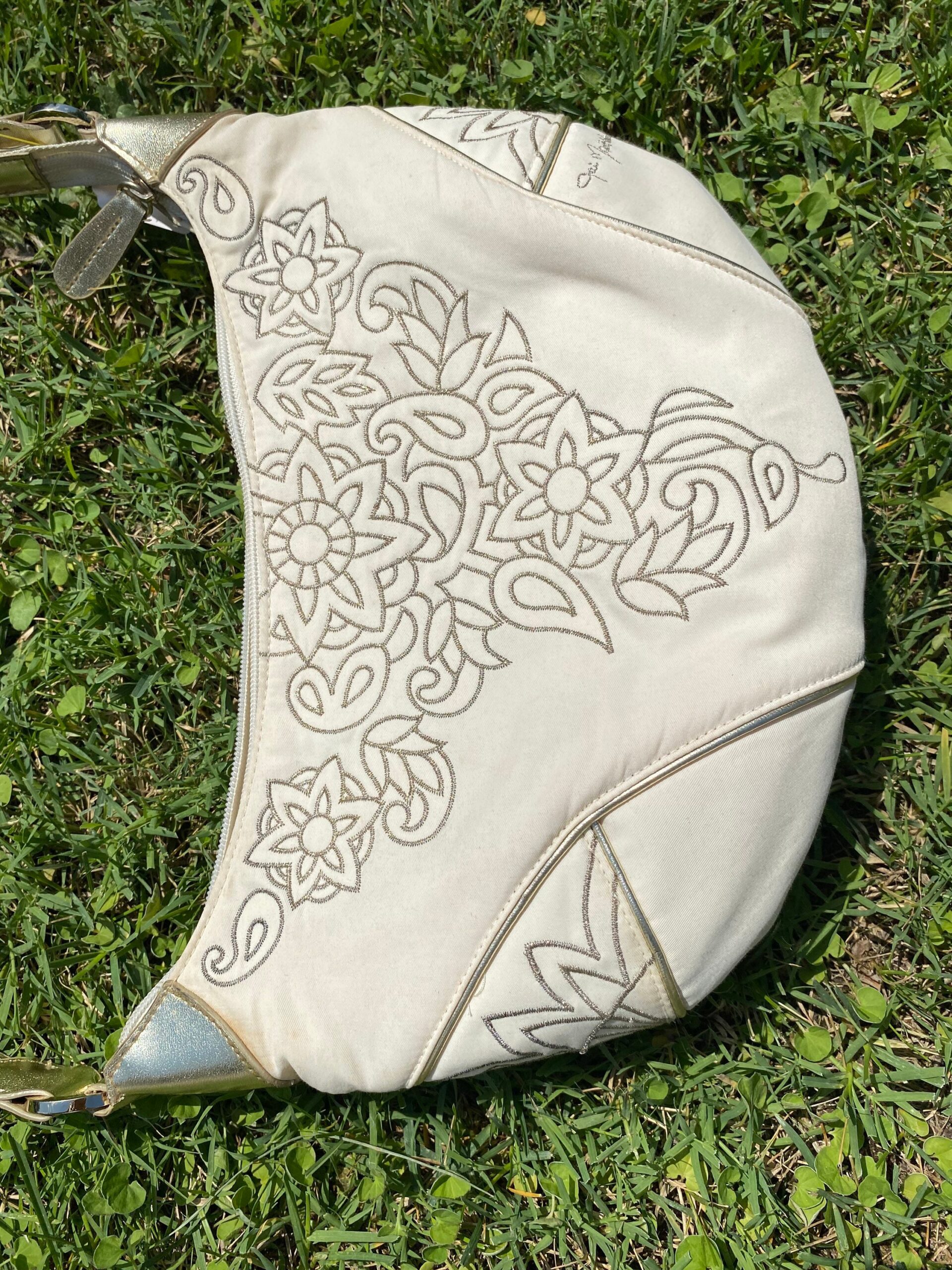 90s vintage Clutch Gai Mattiolo Jeans/White silver Clutch nylon/Handbag Gai Mattiolo/Design Clutch - immagine 2