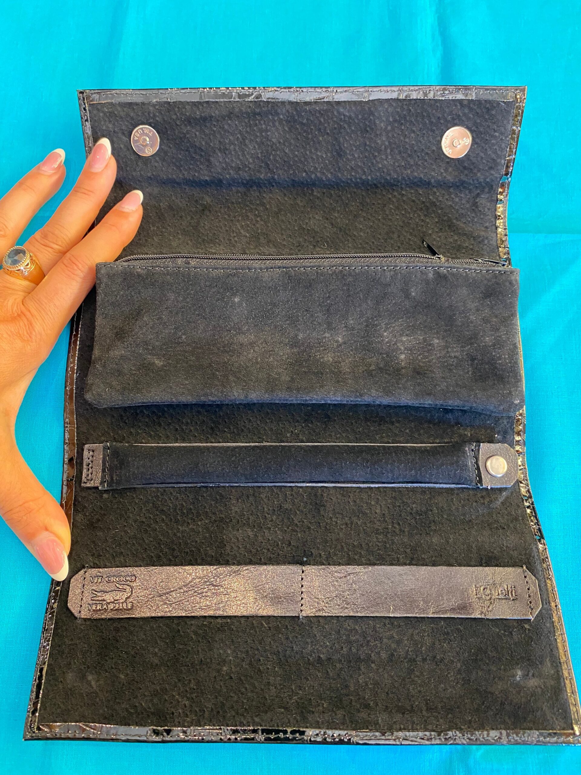 80s Jewelry bag holder Iguelfi/Bag jewelry box/Travel jewelry box/Black jewelry holder leather/Design Luxury jewelry holder - immagine 5