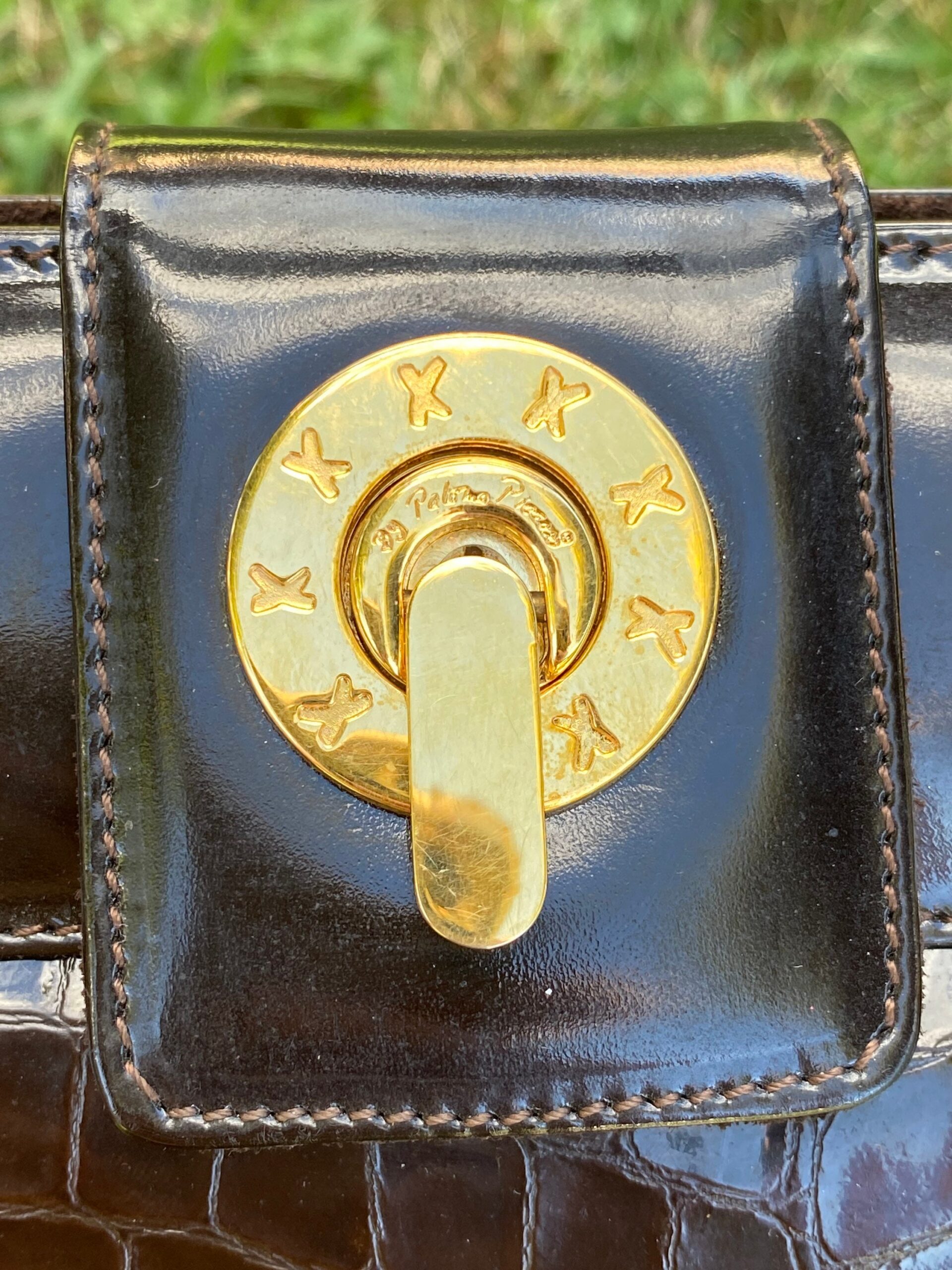 70s Vintage bag By Paloma Picasso/Brown bag leather/Design Luxury bag/Paloma Picasso bag in vintage shiny leather - immagine 7