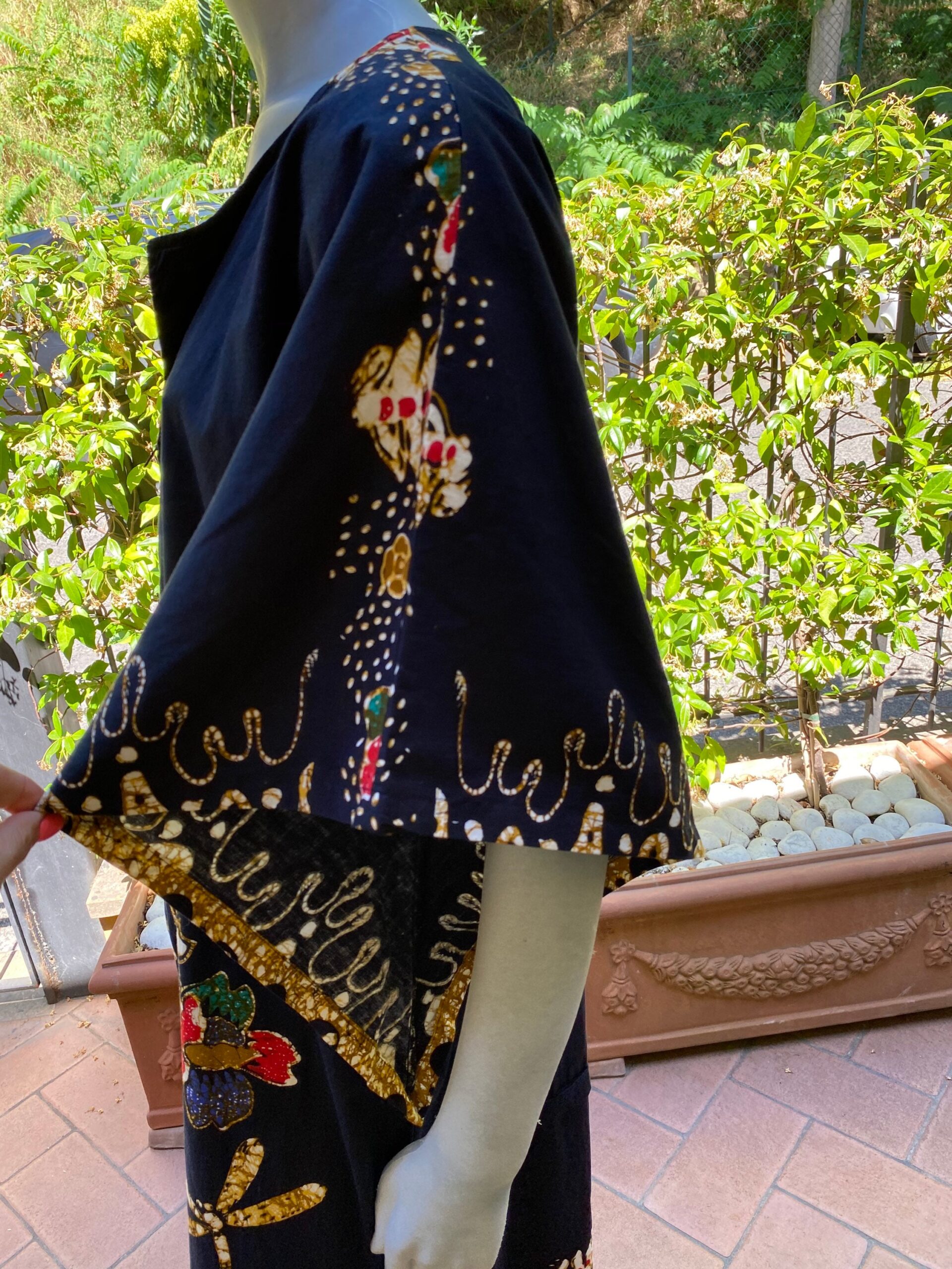 90s Vintage dress Thailand Printed Floral/Black dress cotton/Blazer original Thailand/Design dress Hand Screen Printed - immagine 4