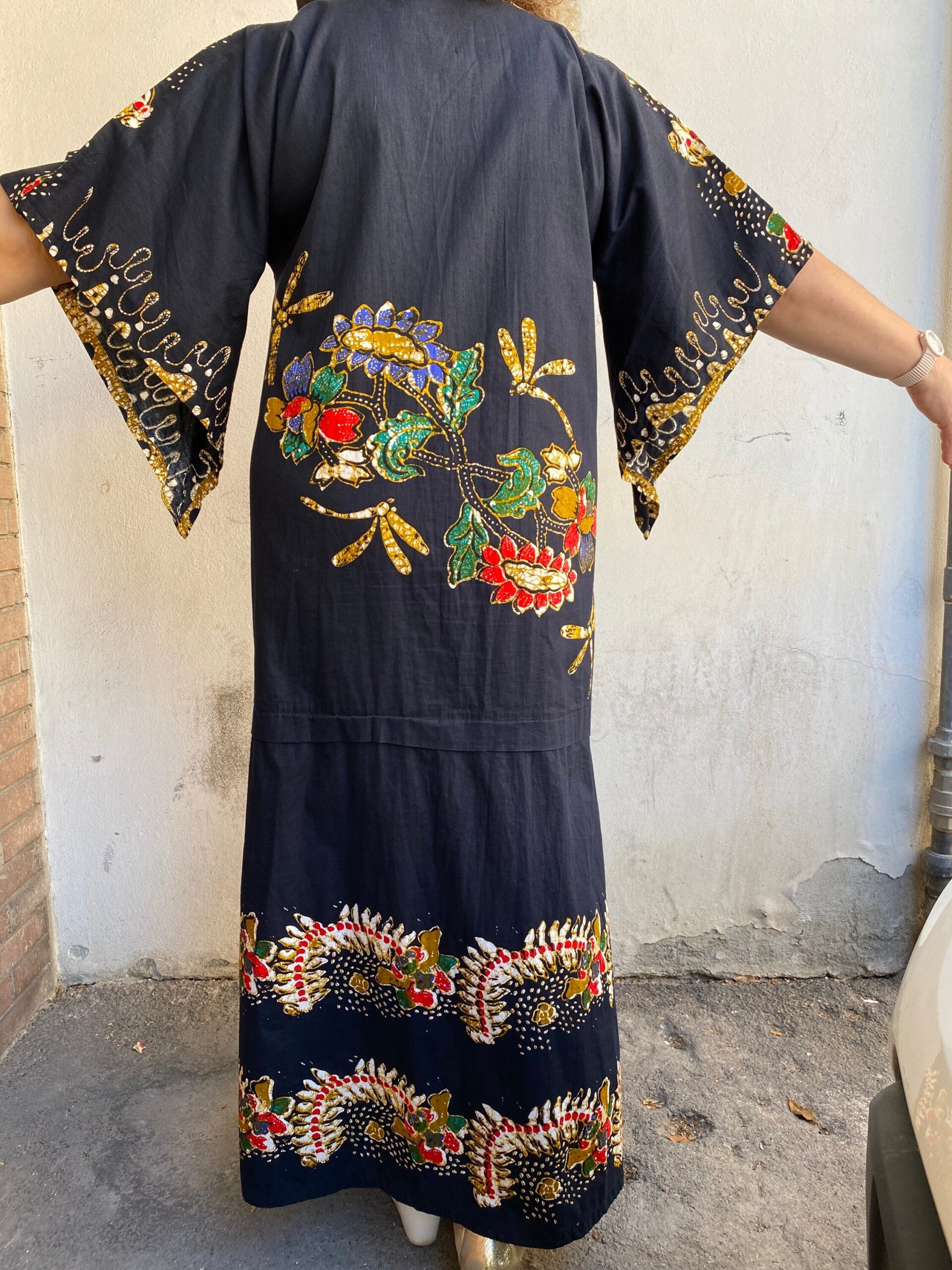 90s Vintage dress Thailand Printed Floral/Black dress cotton/Blazer original Thailand/Design dress Hand Screen Printed - immagine 10