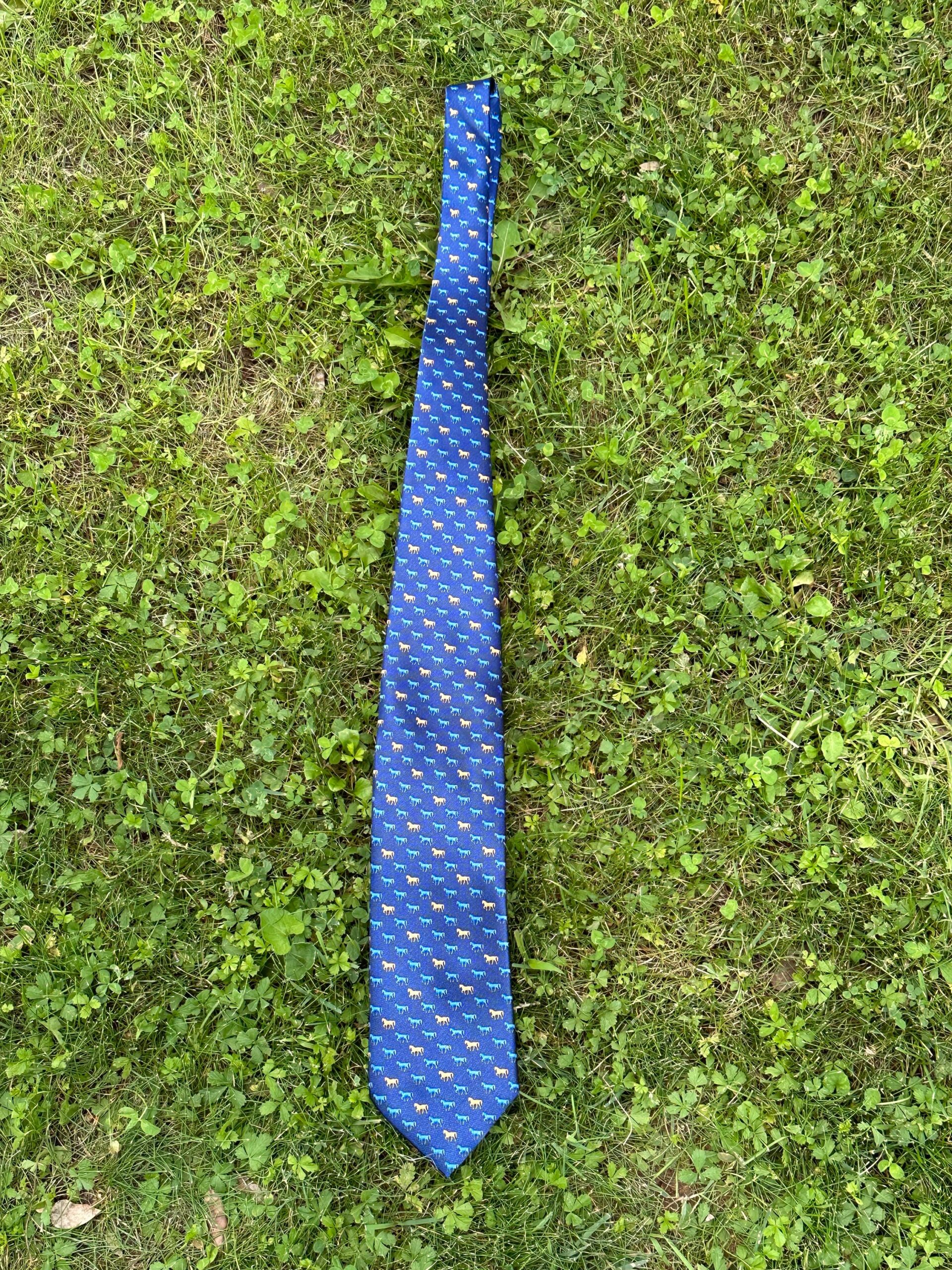 90s Vintage tie horse Giorgio Mariani/Tie with horses by Giorgio Mariani/Design tie horse/Blue yellow tie silk - immagine 2