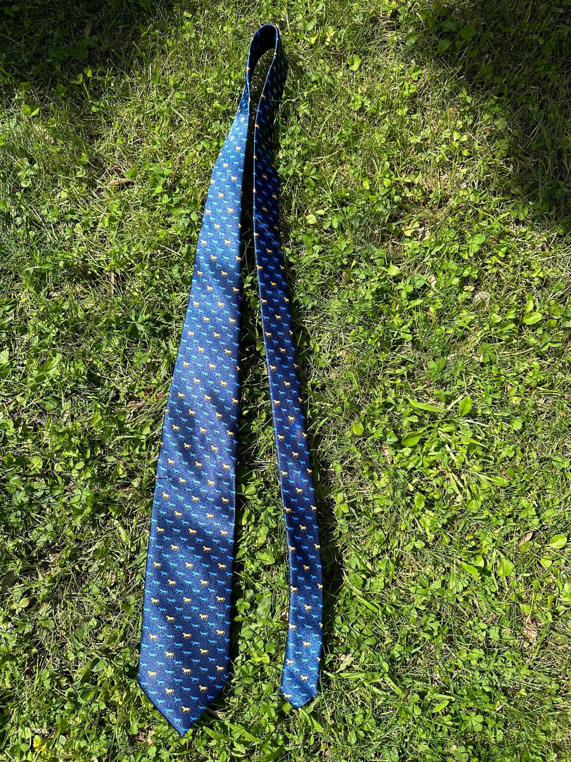 90s Vintage tie horse Giorgio Mariani/Tie with horses by Giorgio Mariani/Design tie horse/Blue yellow tie silk - immagine 4