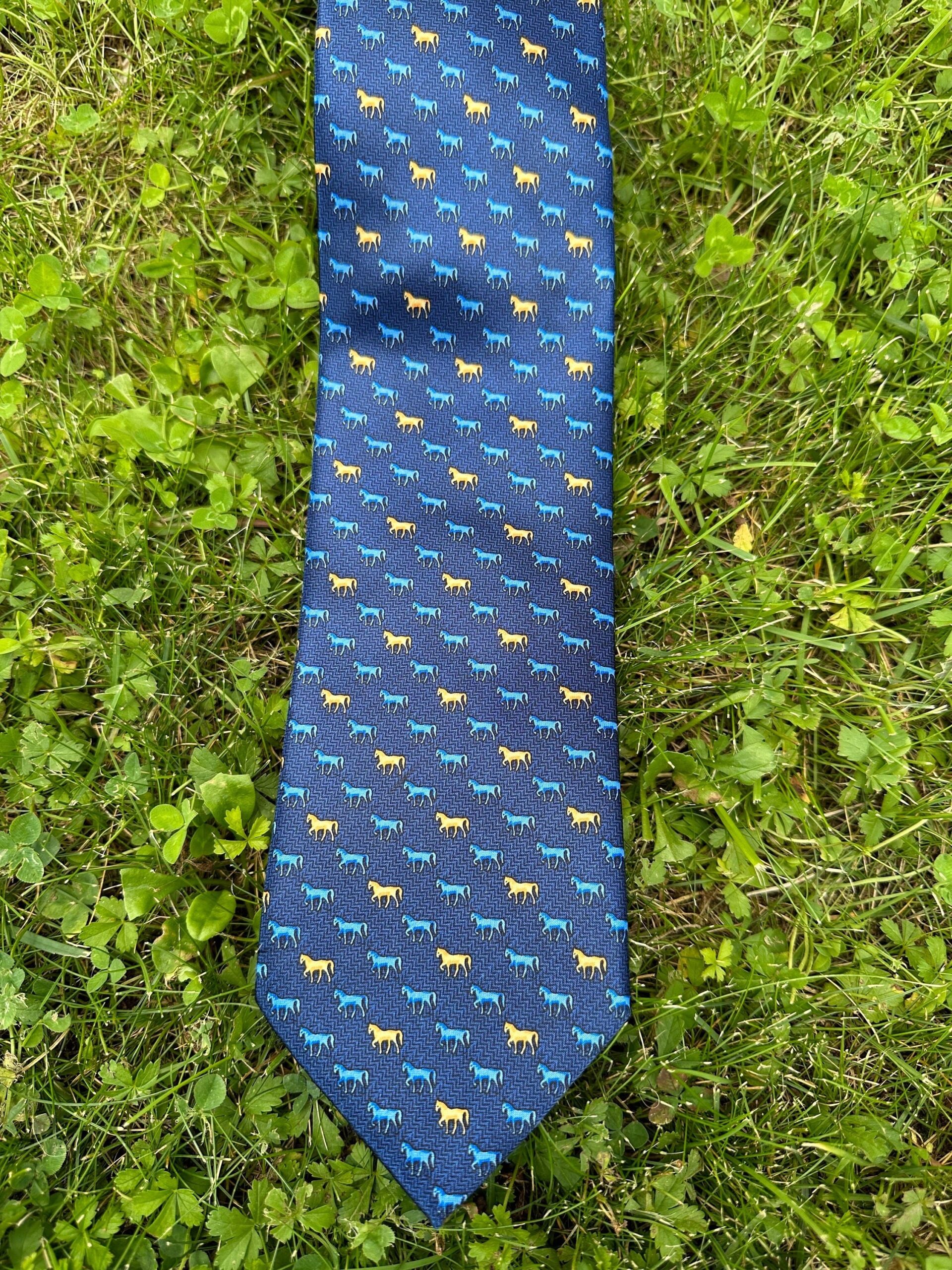 90s Vintage tie horse Giorgio Mariani/Tie with horses by Giorgio Mariani/Design tie horse/Blue yellow tie silk - immagine 6