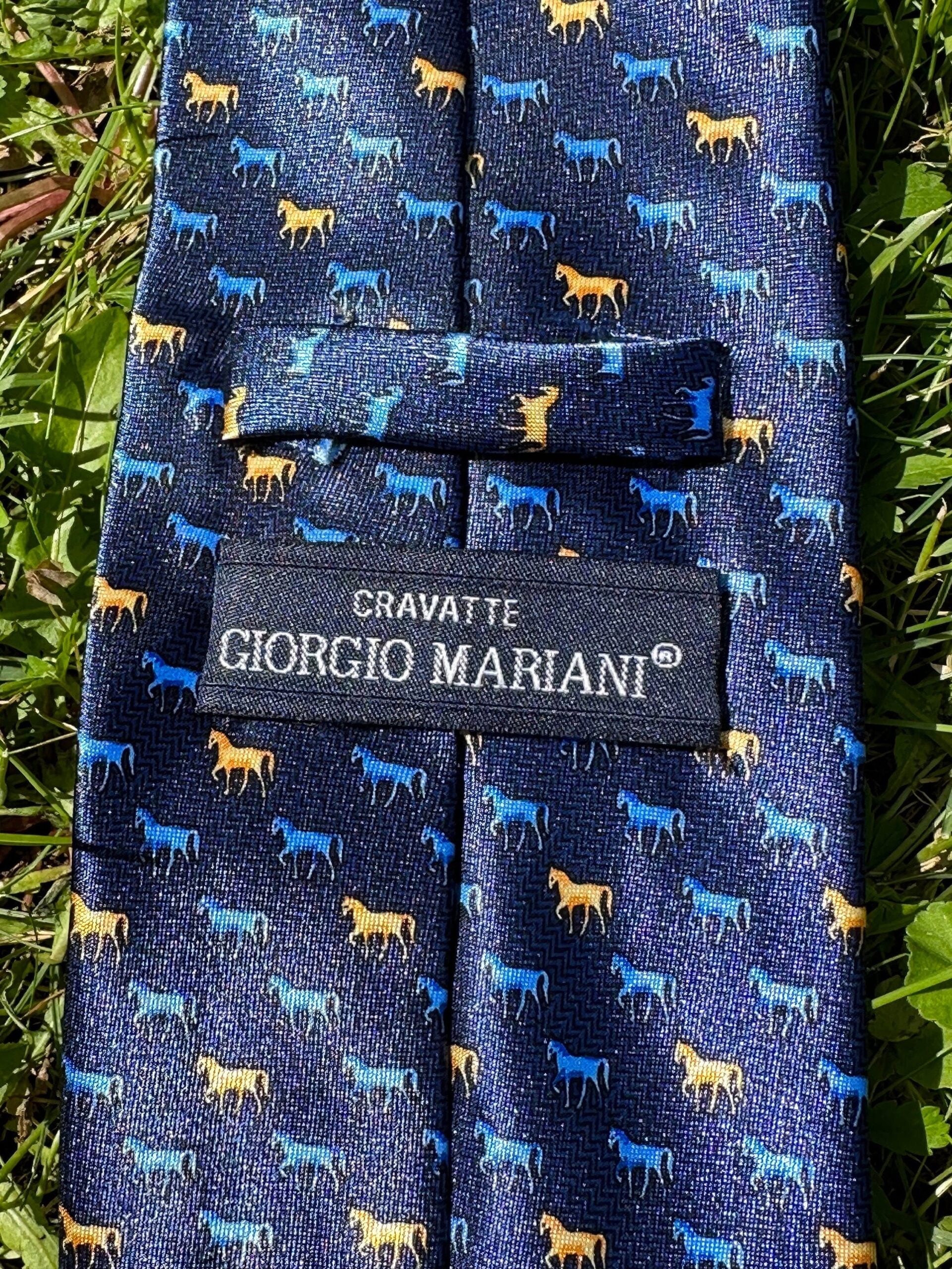 90s Vintage tie horse Giorgio Mariani/Tie with horses by Giorgio Mariani/Design tie horse/Blue yellow tie silk - immagine 8