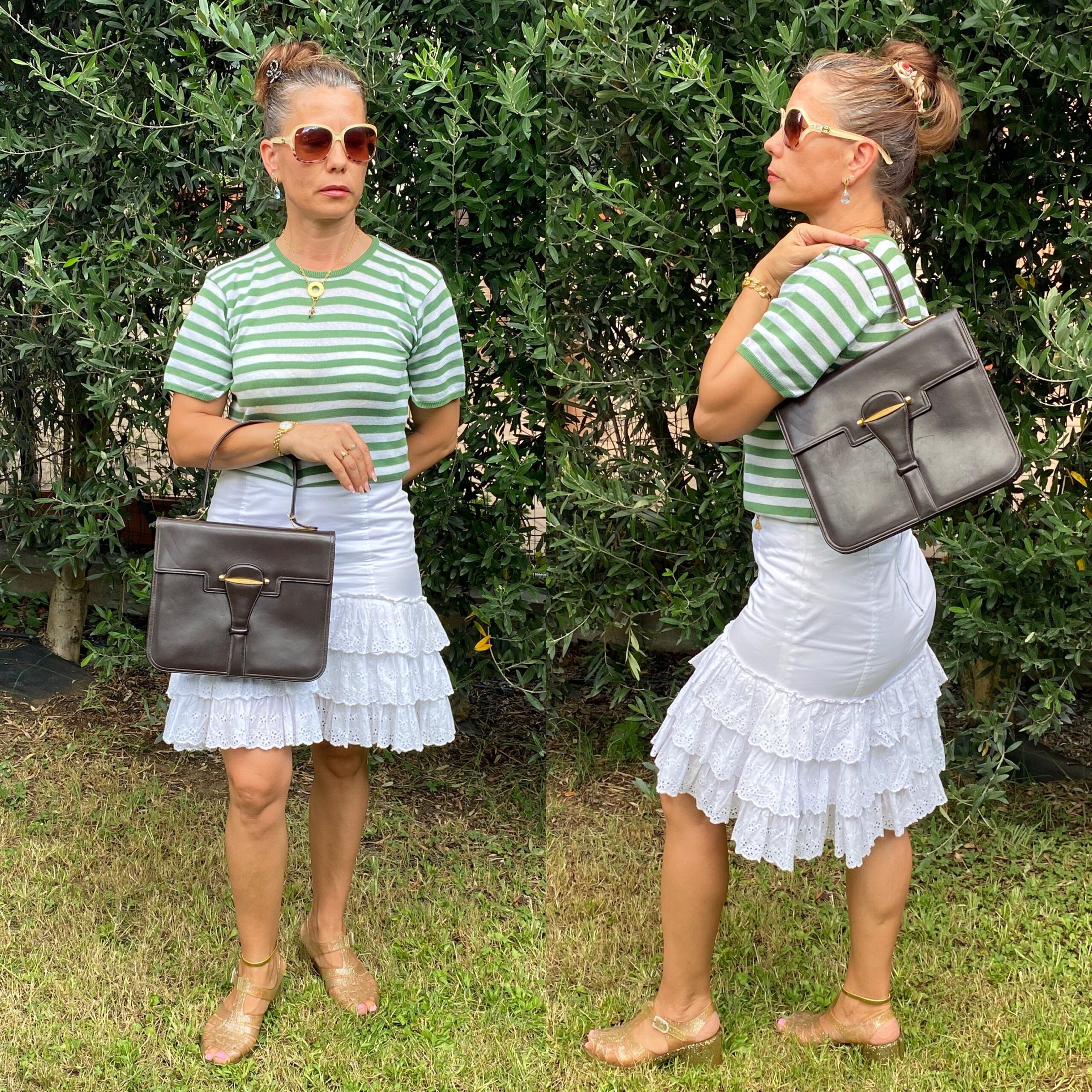 60s Vintage bag Italy/Brown bag leather/60s vintage handbag/Vintage clutch design/Fashion bag leather - immagine 9