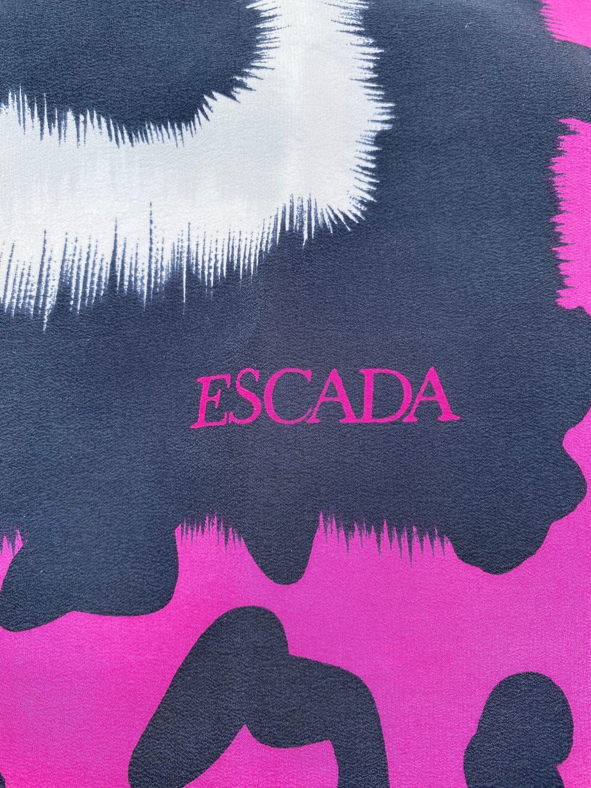 80s Vintage Escada scarf/Pink black scarf/Silk stole Design/Escada stole/Design Escada scarf - immagine 2