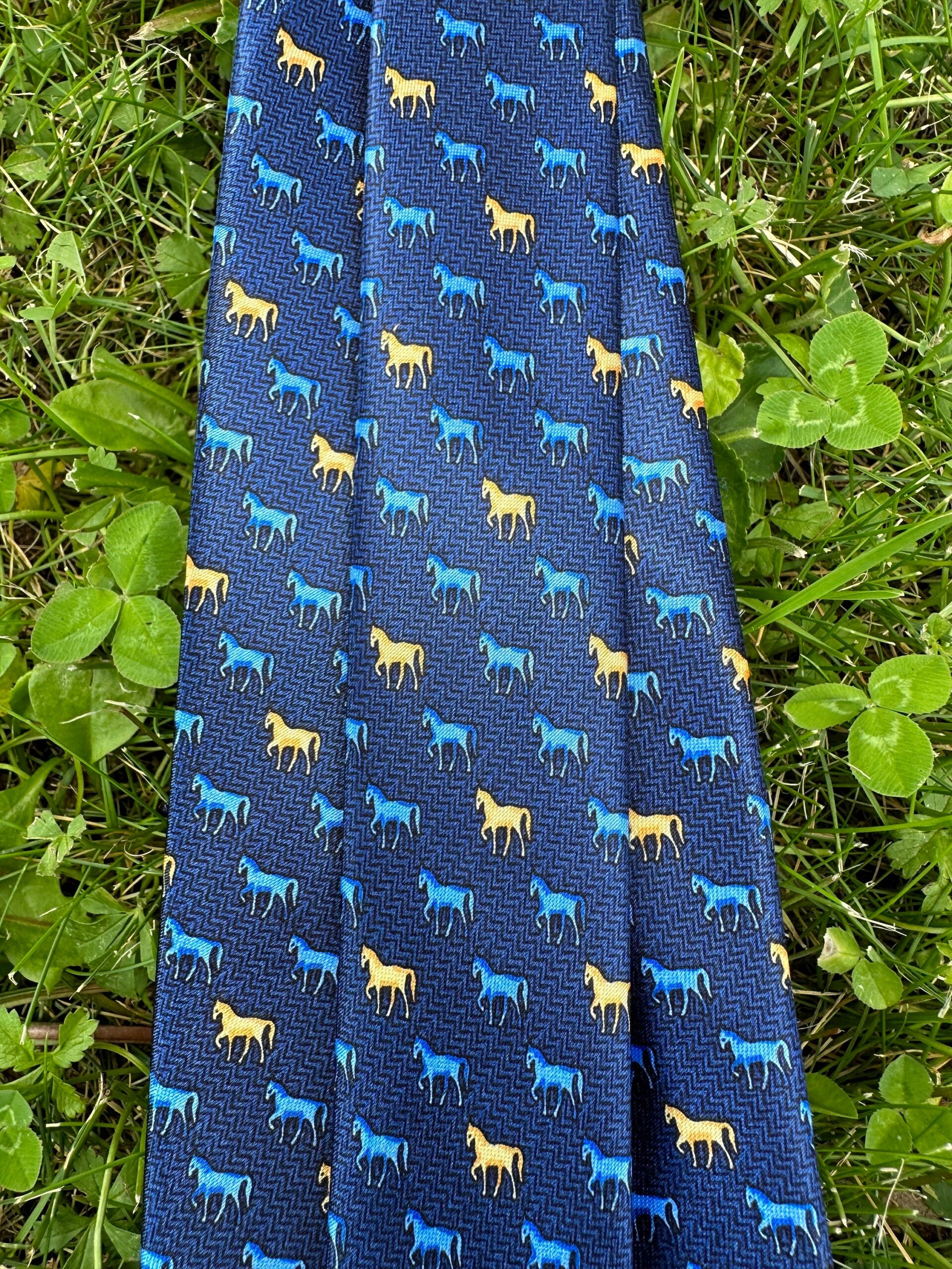 90s Vintage tie horse Giorgio Mariani/Tie with horses by Giorgio Mariani/Design tie horse/Blue yellow tie silk - immagine 7