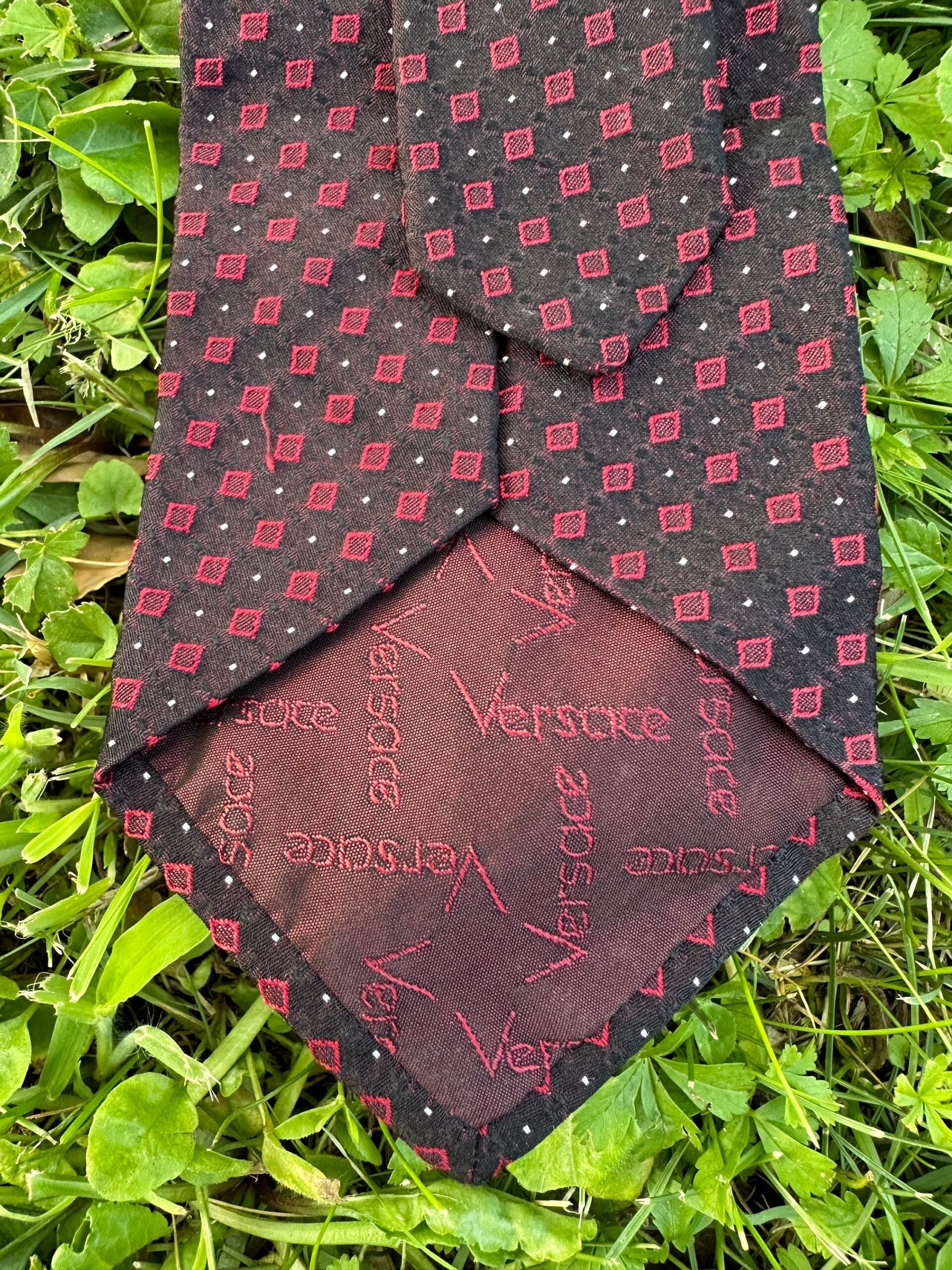 90s Vintage tie Gianni Versace Couture/Bordeaux tie silk/Design tie Versace/Gianni Versace Couture vintage silk tie/Pois tie silk - immagine 8