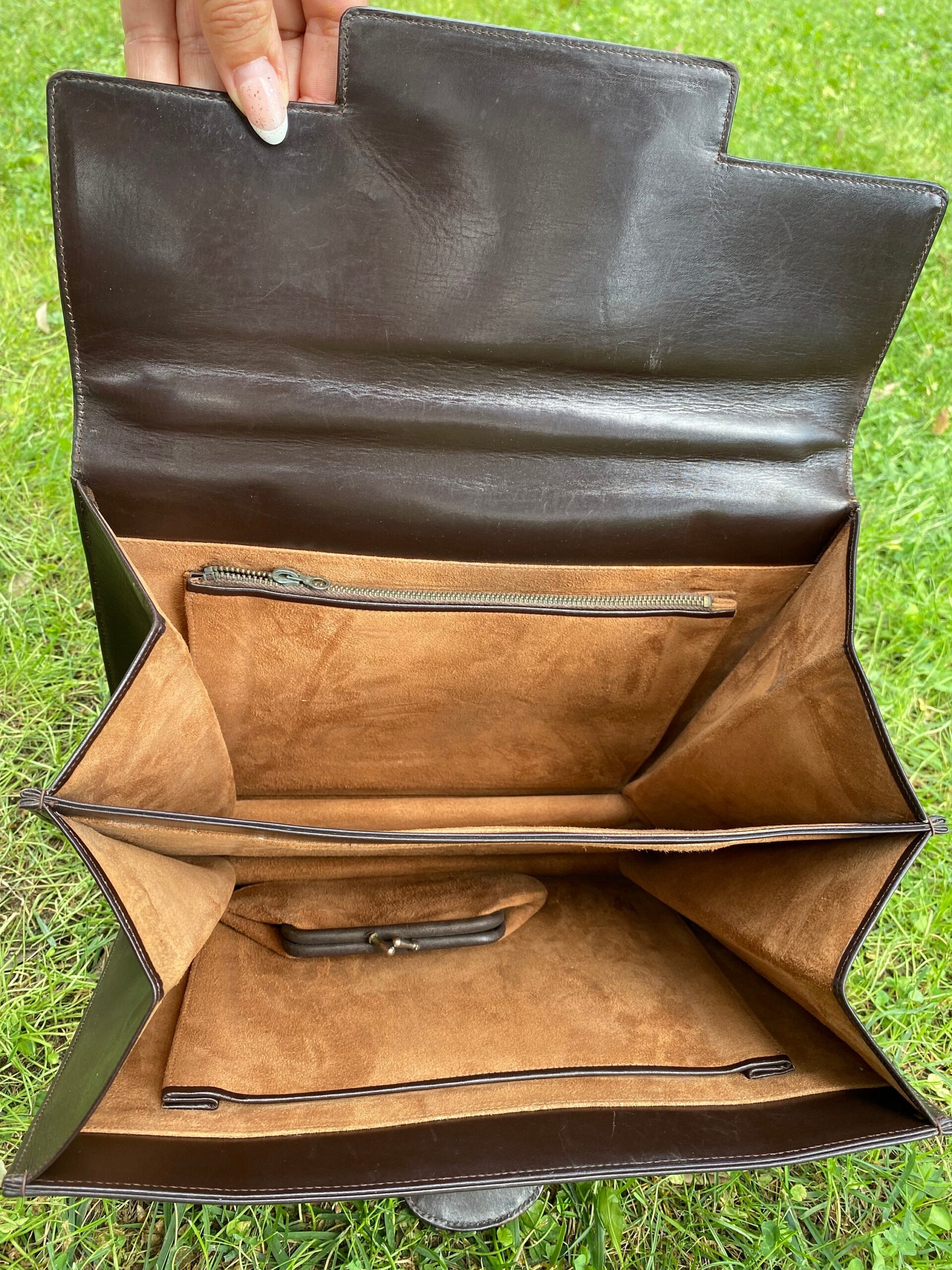 60s Vintage bag Italy/Brown bag leather/60s vintage handbag/Vintage clutch design/Fashion bag leather - immagine 7