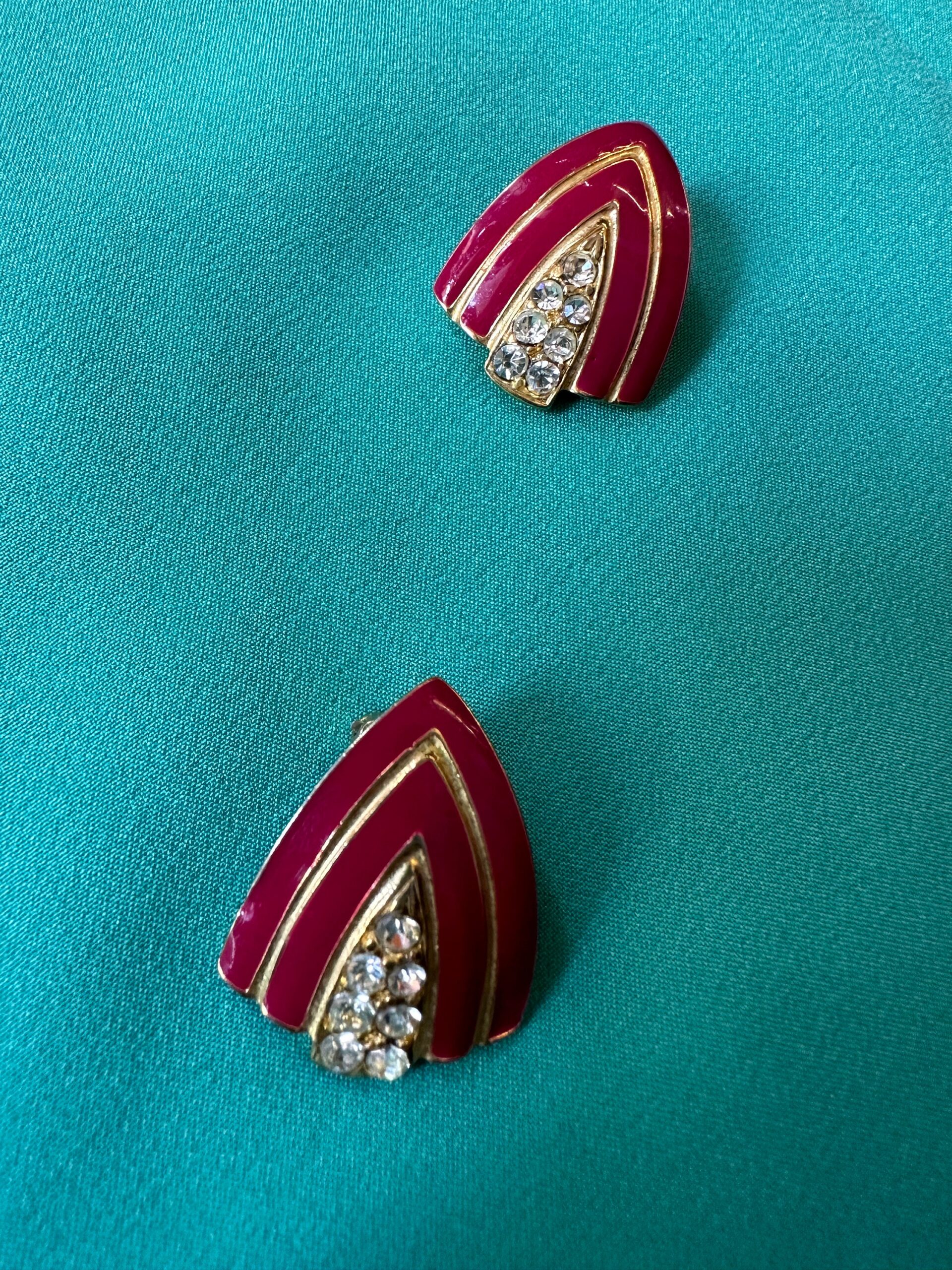 60s Vintage earrings V artisan Florence/Vintage earrings 60s/Fashion earrings V vintage/Red earrings 60s - immagine 7