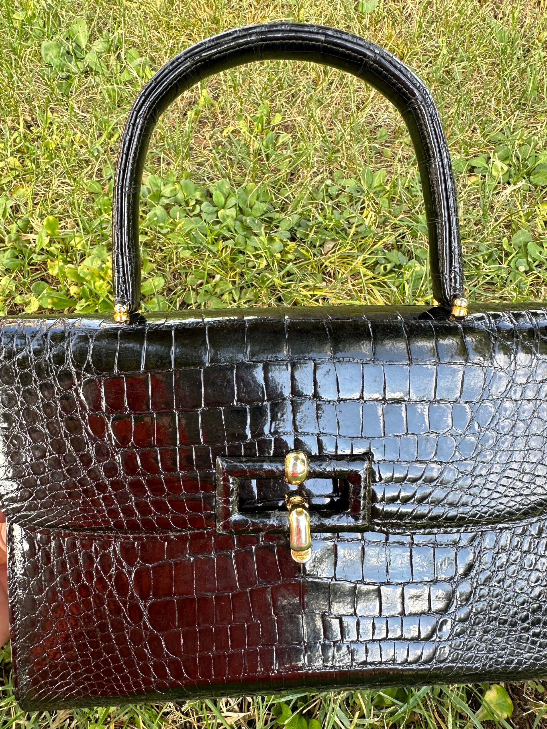 60s Vintage clutch bag Italy/Design Cocco Clutch bag/Black bag leather/Vintage clutch bag 60s/Black clutch bag - immagine 6