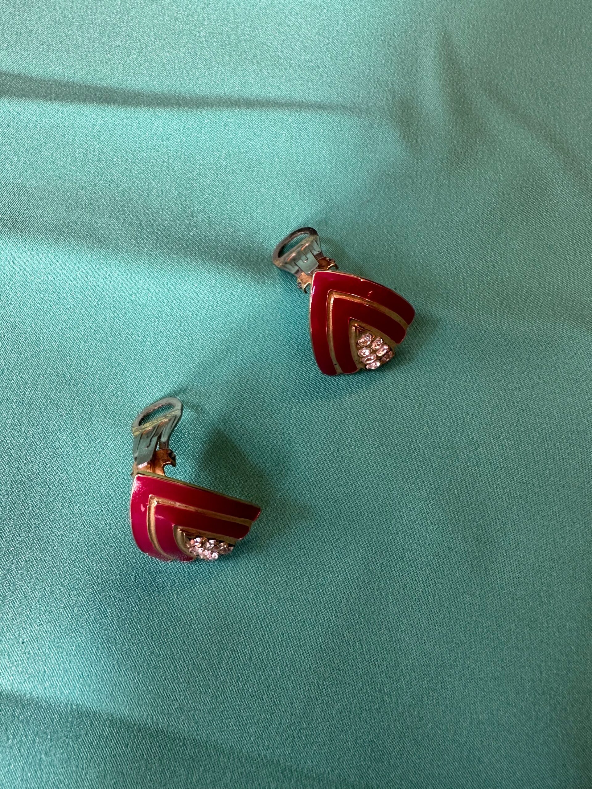 60s Vintage earrings V artisan Florence/Vintage earrings 60s/Fashion earrings V vintage/Red earrings 60s - immagine 3