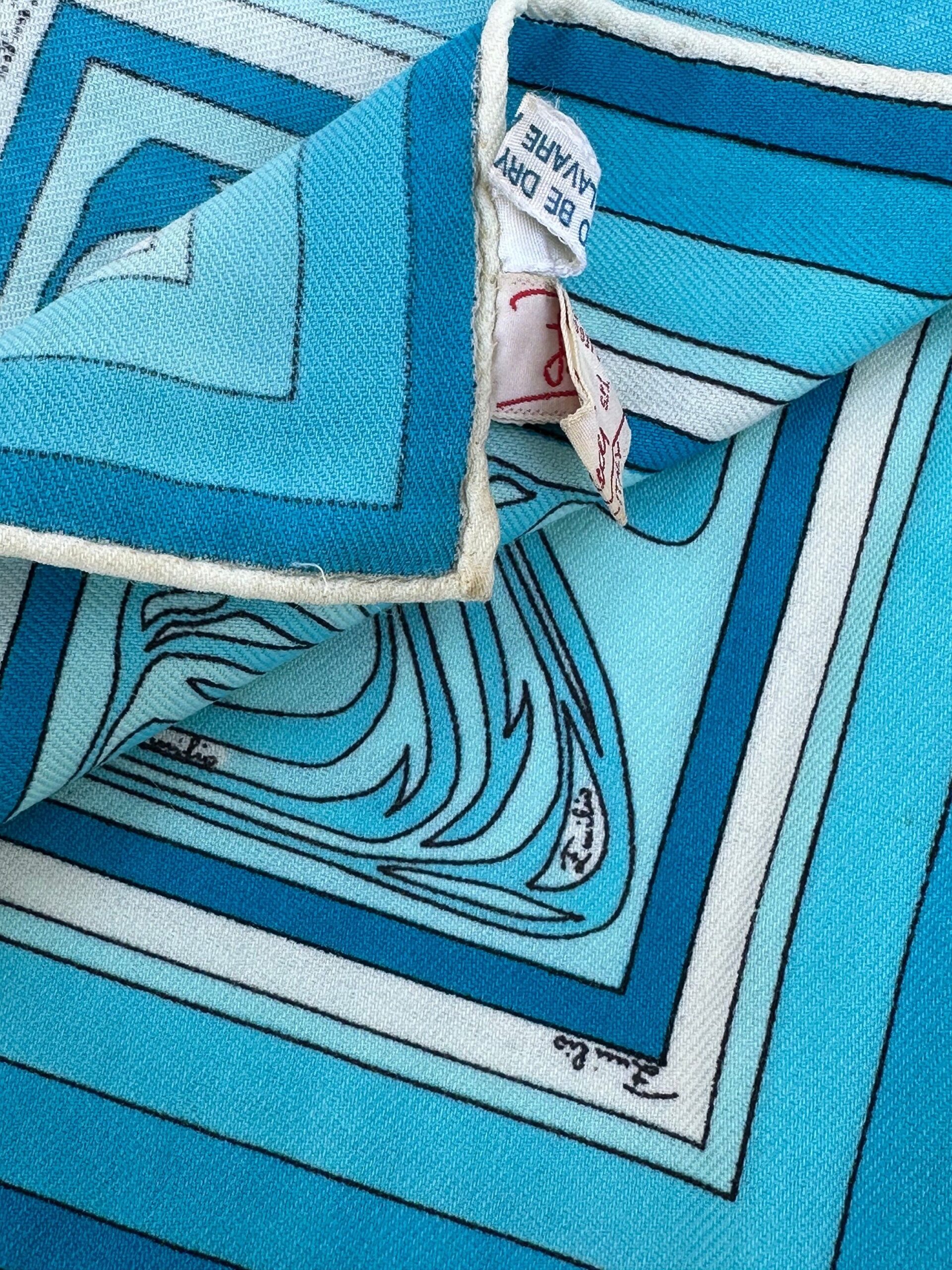 70s Vintage scarf EMILIO PUCCI Florenzia/Blue scarf wool/Rare Design scarf Pucci/Emilio Pucci wool scarf 70s - immagine 7