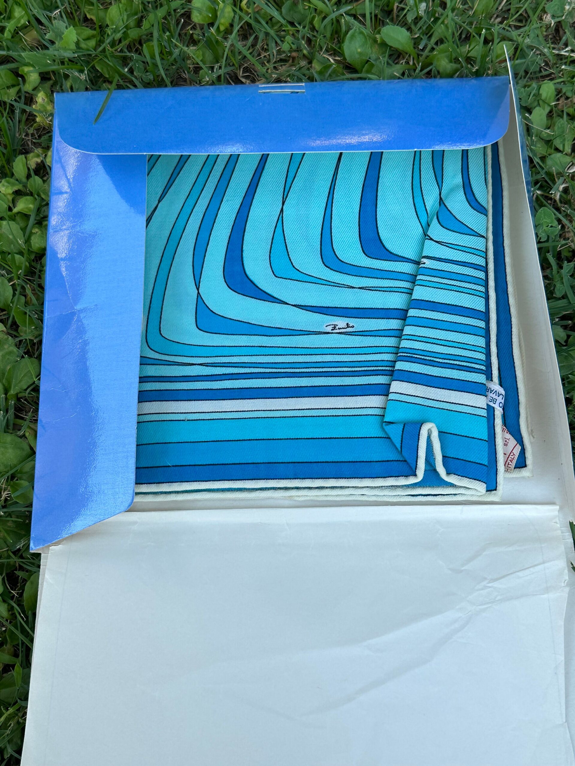 70s Vintage scarf EMILIO PUCCI Florenzia/Blue scarf wool/Rare Design scarf Pucci/Emilio Pucci wool scarf 70s - immagine 5