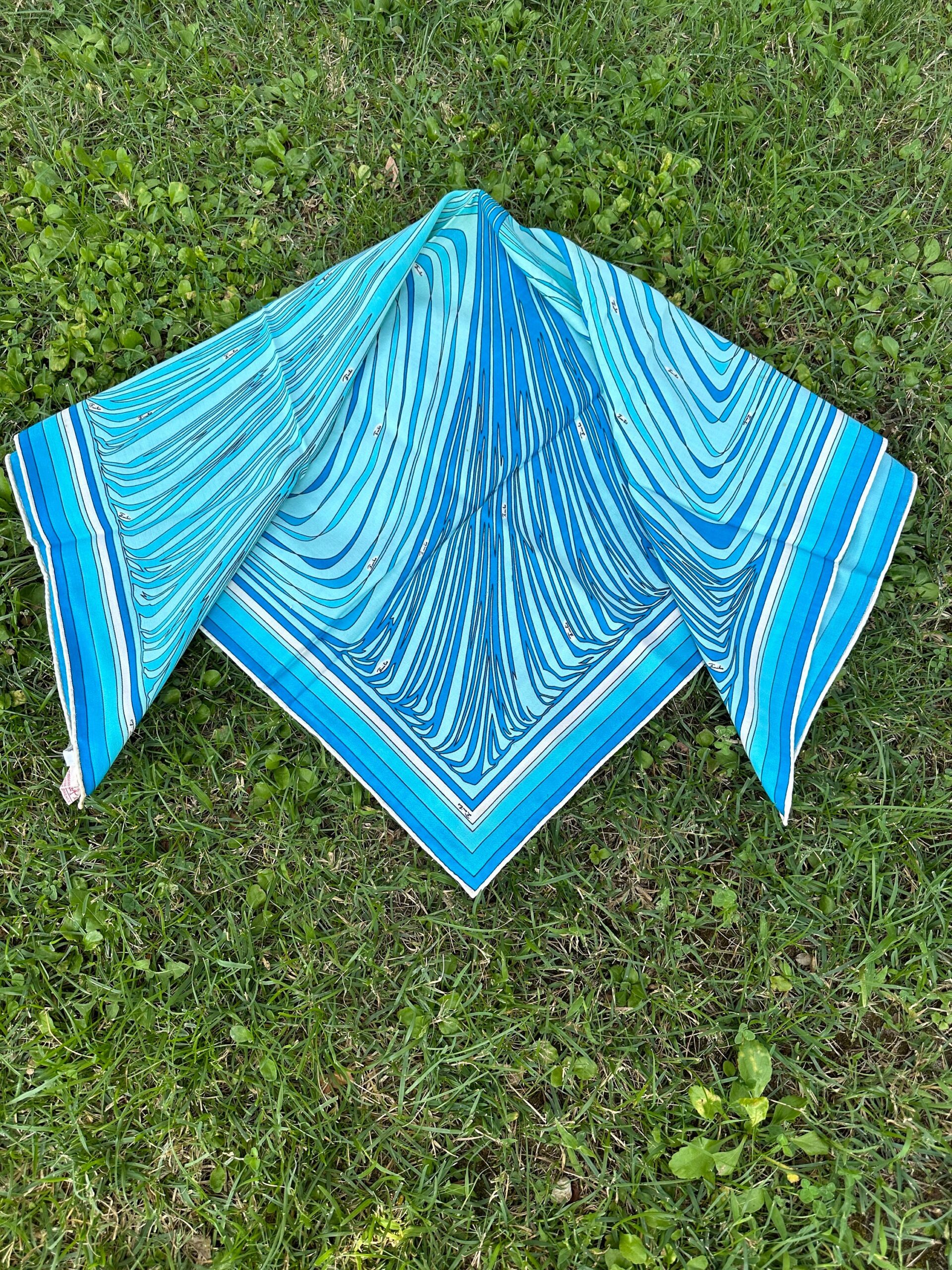 70s Vintage scarf EMILIO PUCCI Florenzia/Blue scarf wool/Rare Design scarf Pucci/Emilio Pucci wool scarf 70s - immagine 6