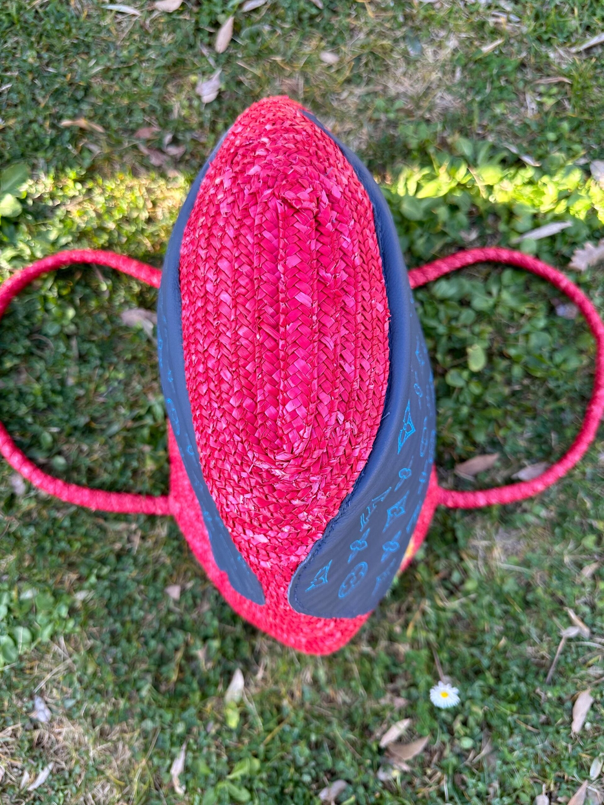 60s Vintage amazing rattan summer bag/Red blue rattan bag/60s raffia bag/Design summer bag/Amazing raffia bags creations - immagine 6