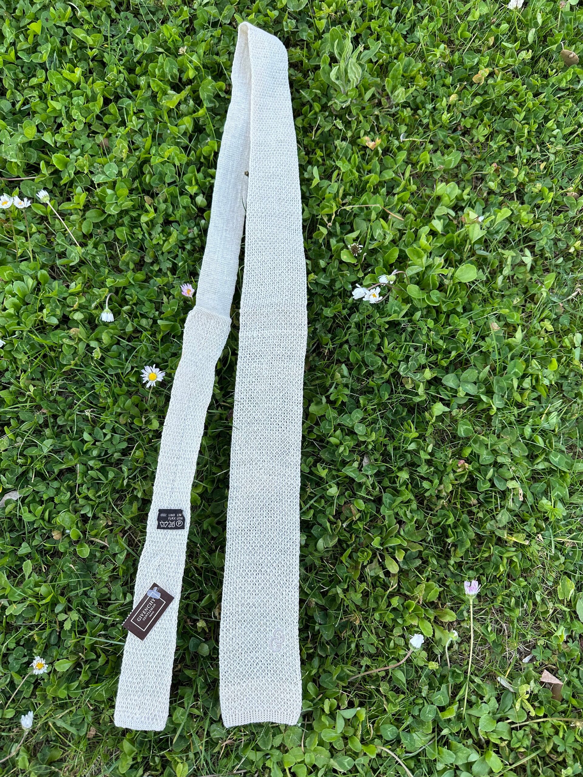90s Vintage tie Givenchy Gentleman Paris/Ivory linen tie/Design rare tie Givenchy/Givenchy vintage linen tie/Linen tie Givenchy - immagine 6