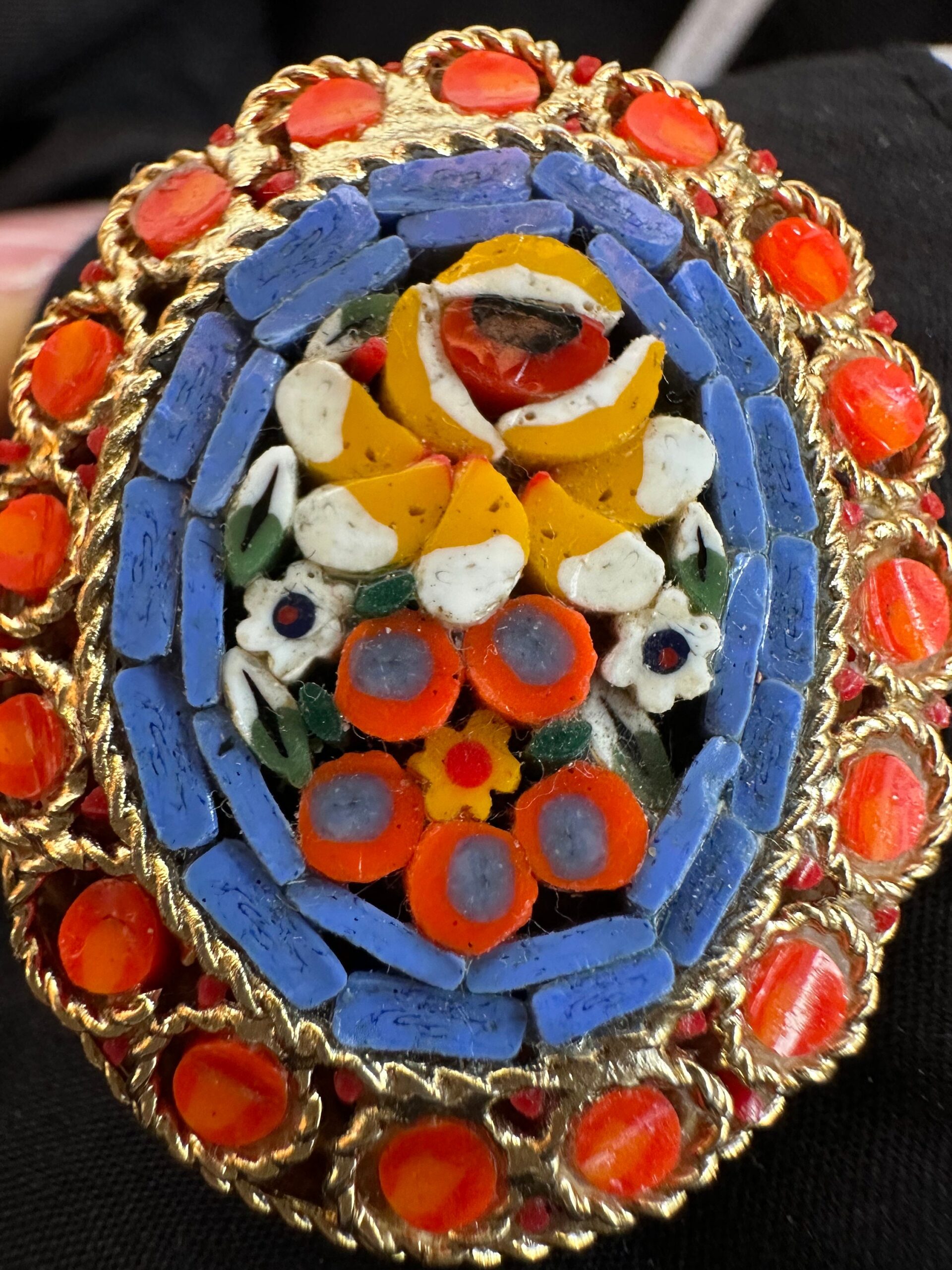 60s vintage brooch mosaic flower Florence Italy/Brooch with mosaic flowers/Vintage mosaic brooch/Rare mosaic brooch - immagine 5
