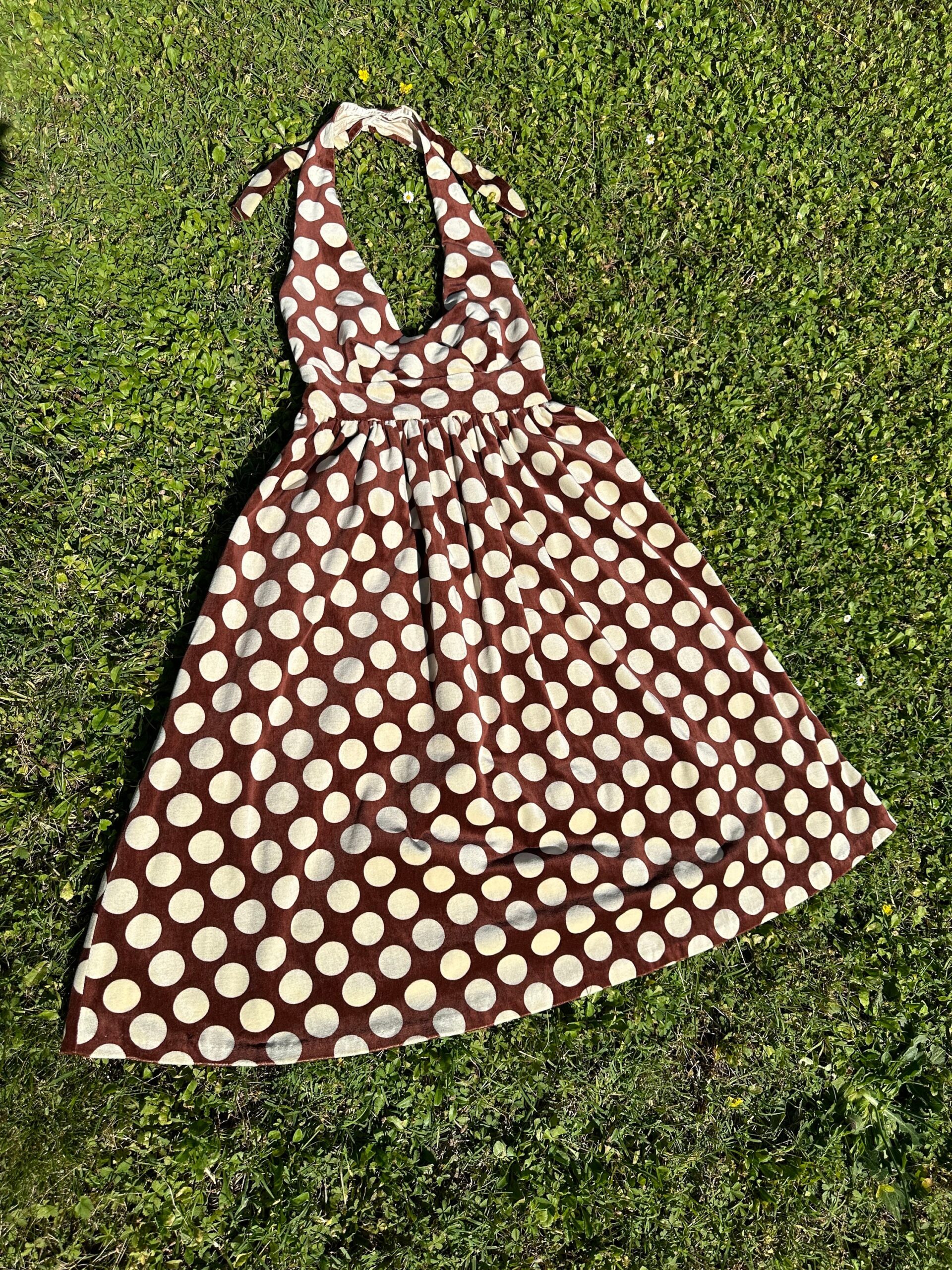 60s vintage dress polka dots/Brown white dress cotton/Velvet cotton dress polka dots/Brown dress with polka dots/Design small dress polka dots - immagine 10