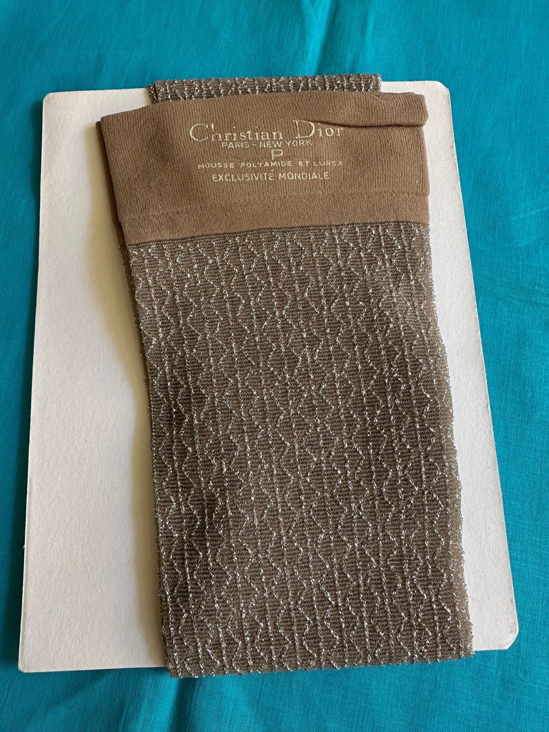 1970s Vintage stockings Christian Dior Paris/Silver stockings/Rare Design stockings silver nude/Long Christian Dior stockings - immagine 4