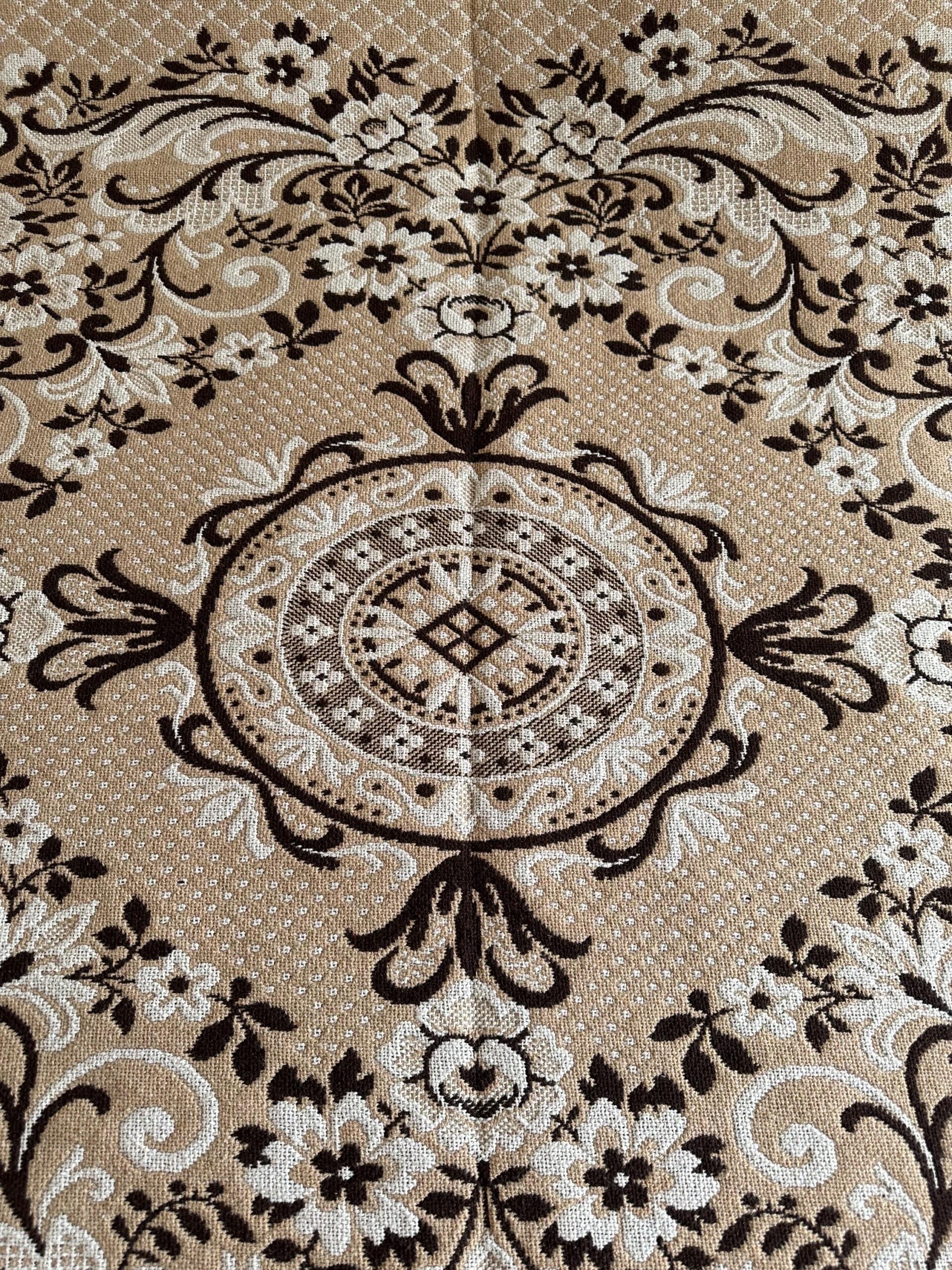 Vintage rare handmade bedspread Country wool/Brown beige bedspread wool/Embroidered wool bedspread/Wool embroiderd bedspread Double face - immagine 7