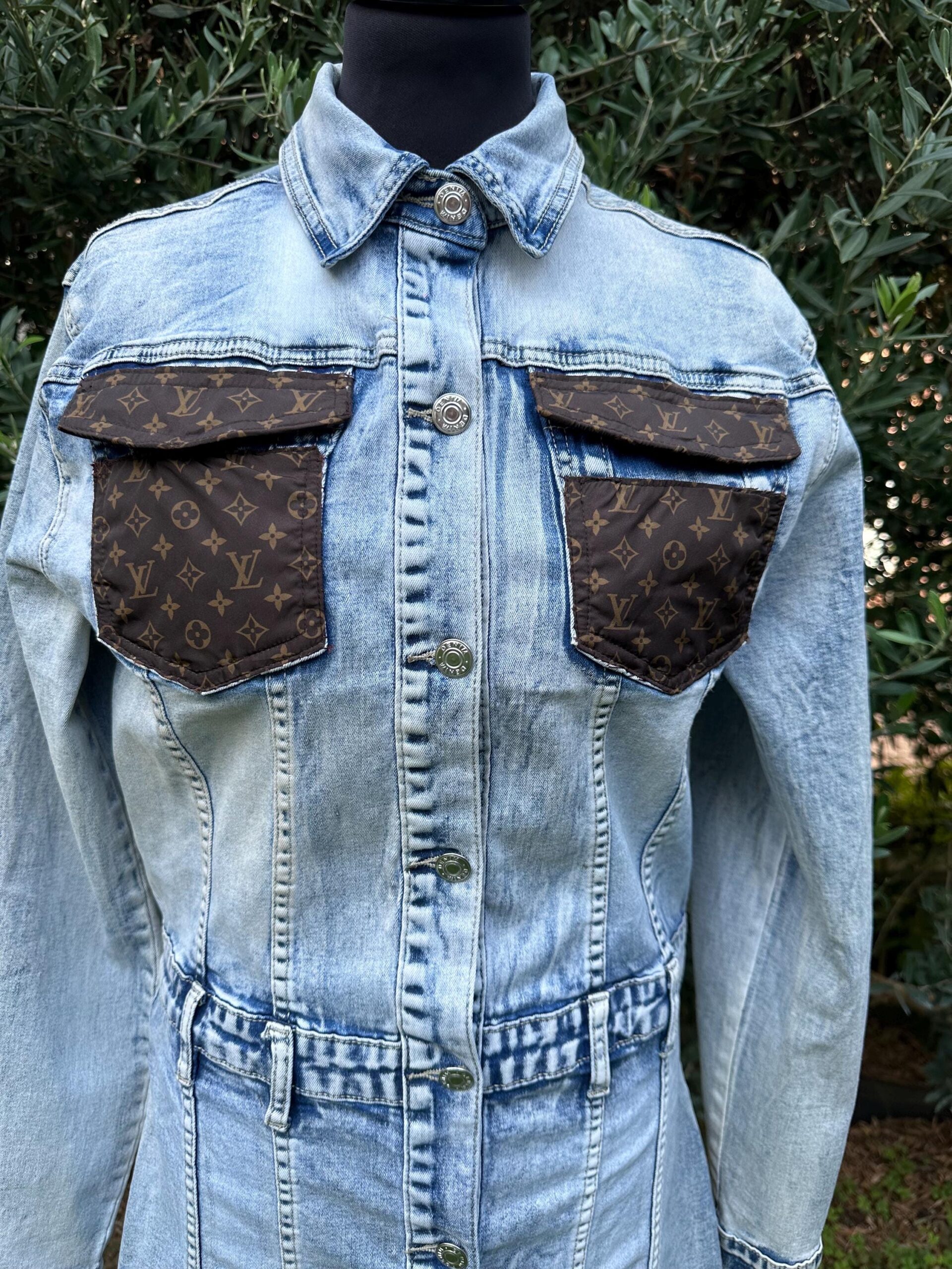 Vintage dress Denim patchwork/Denim patchwork dress fashion/Light blue dress denim/Jeans dress upcycling/Denim dress lv recycle