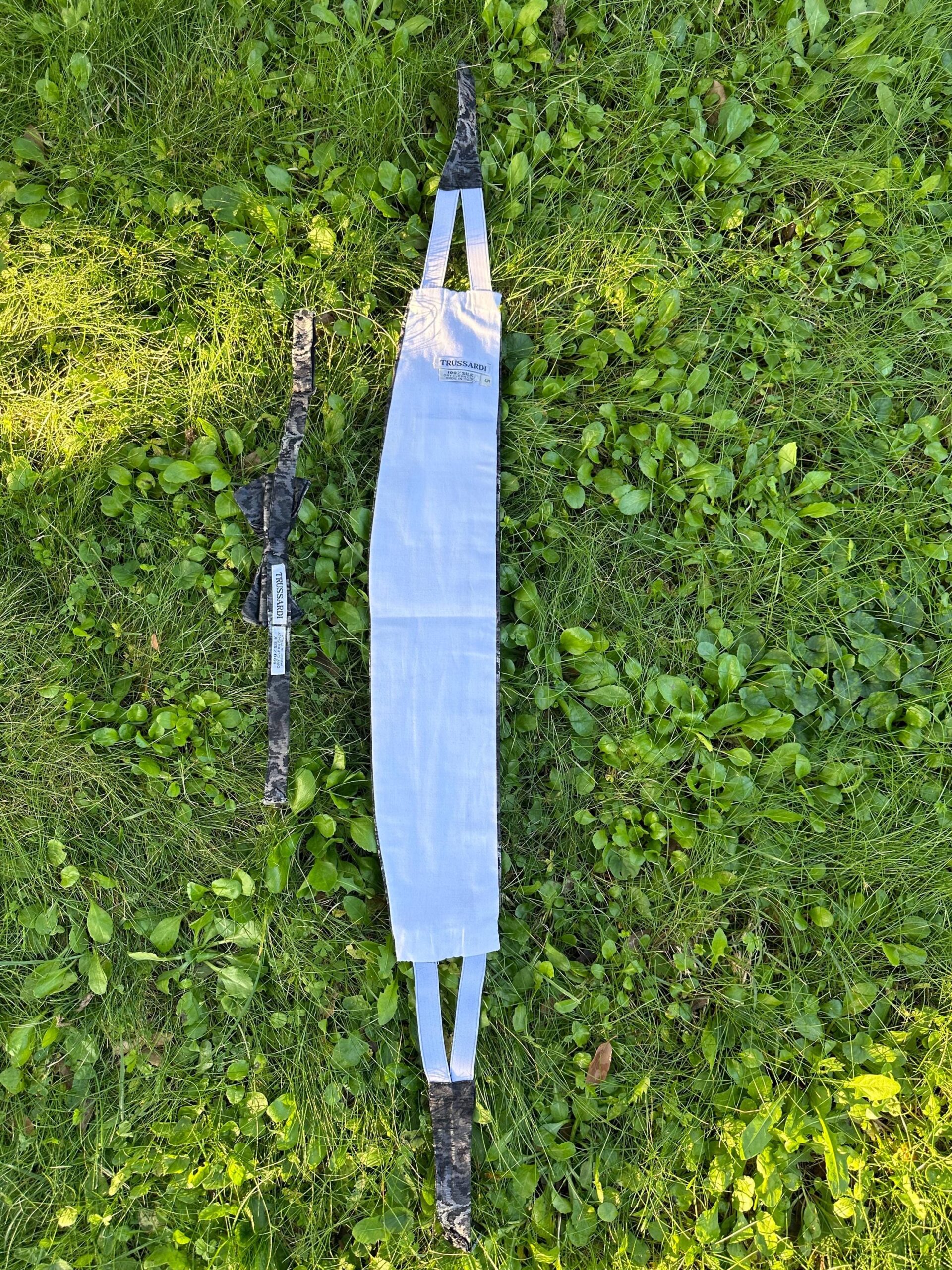 90s tuxedo headband bow tie Trussardi/Gray silver tuxedo headband silk/Cummerbund bow tie Trussardi/Fusciacca Trussardi - immagine 4