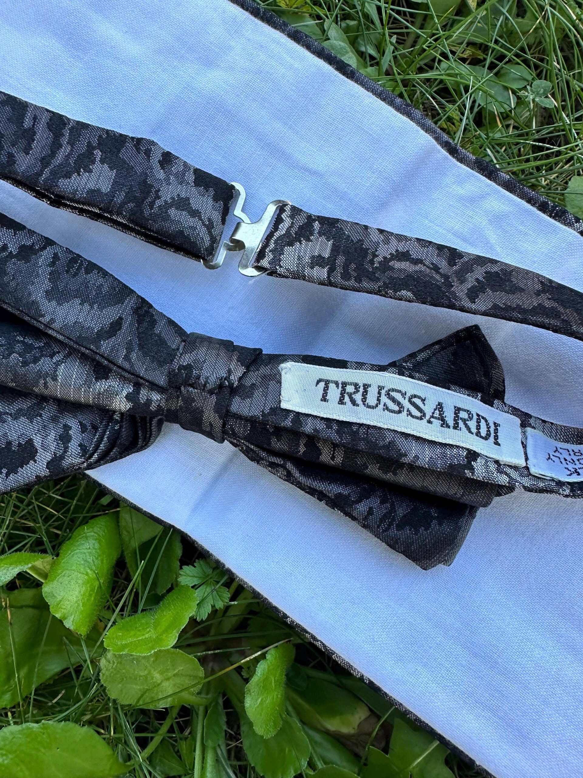 90s tuxedo headband bow tie Trussardi/Gray silver tuxedo headband silk/Cummerbund bow tie Trussardi/Fusciacca Trussardi - immagine 6